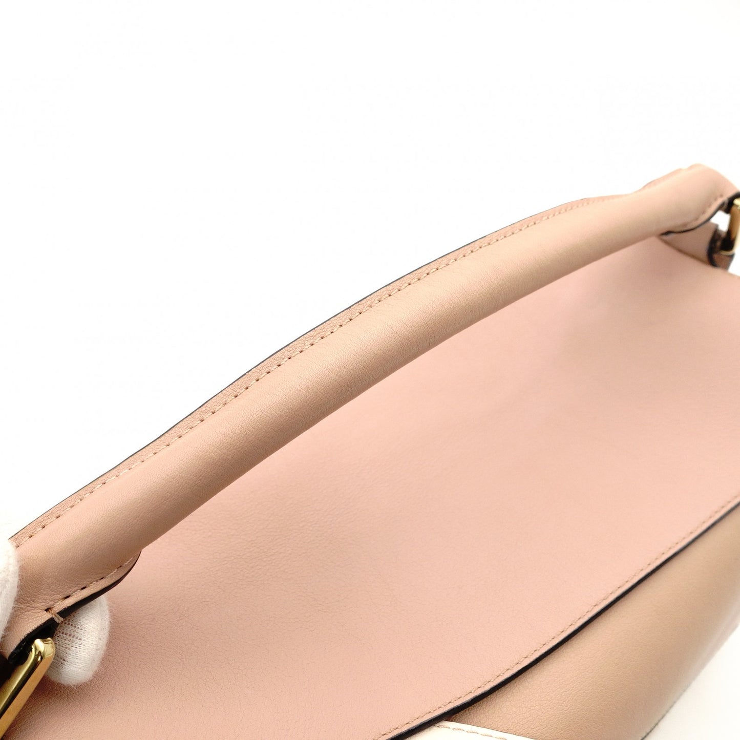 LOEWE Puzzle Bag Medium Handbag Leather Suede Pink Beige 2-Way Shoulder Bag Silver Hardware 7-11-188