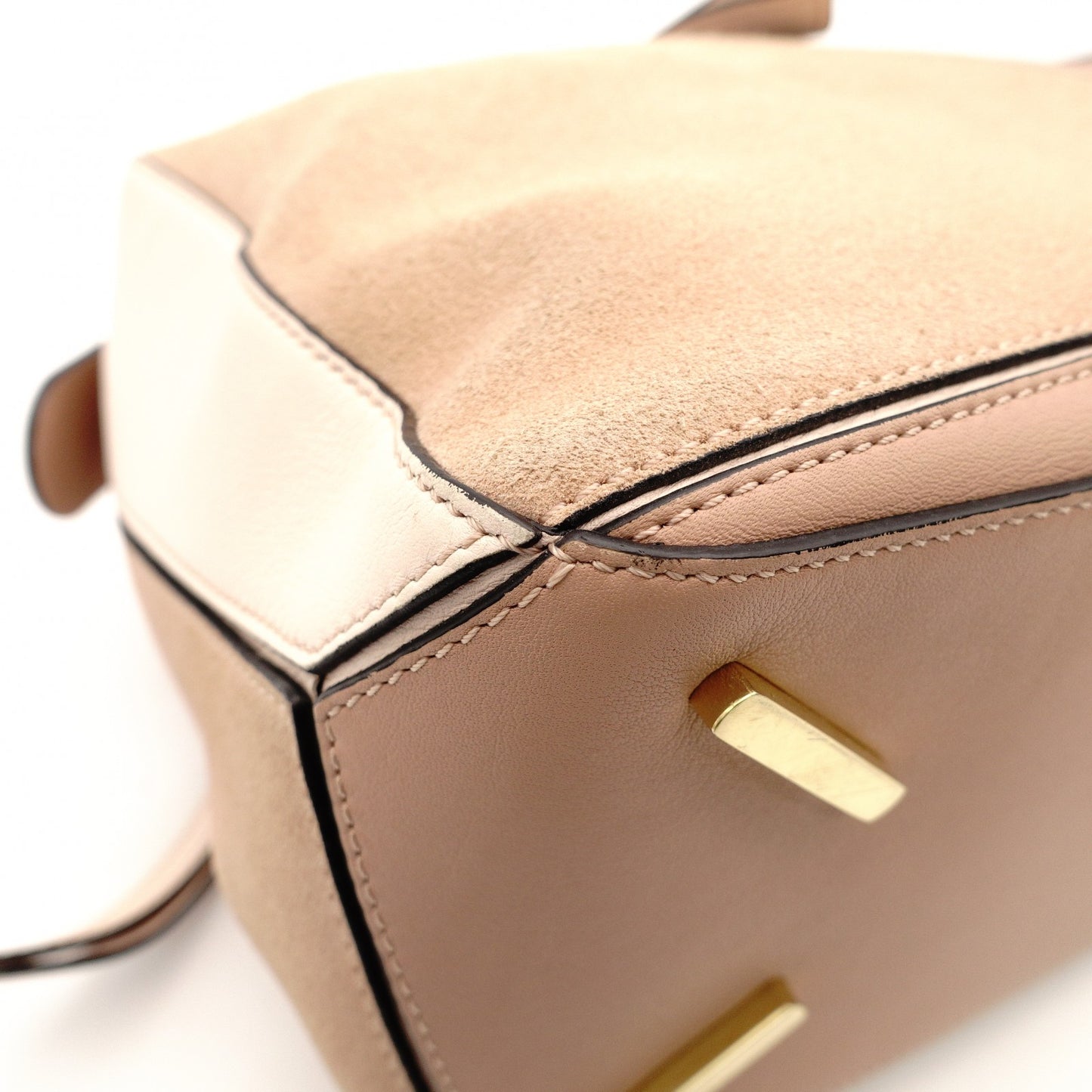 LOEWE Puzzle Bag Medium Handbag Leather Suede Pink Beige 2-Way Shoulder Bag Silver Hardware 7-11-188