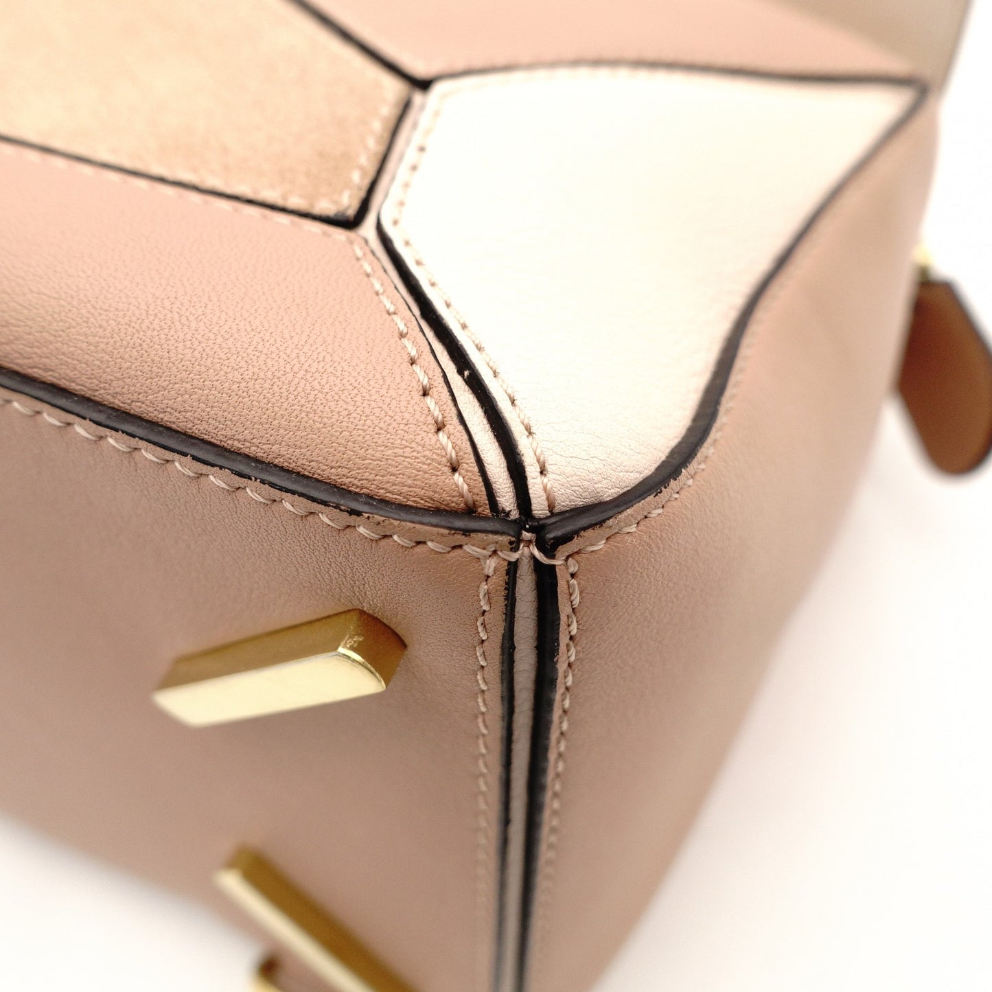 LOEWE Puzzle Bag Medium Handbag Leather Suede Pink Beige 2-Way Shoulder Bag Silver Hardware 7-11-188