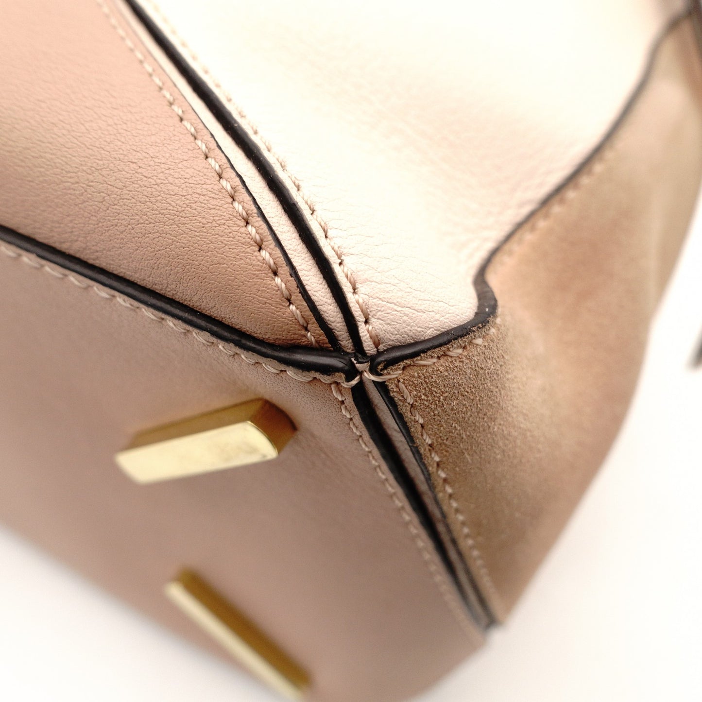 LOEWE Puzzle Bag Medium Handbag Leather Suede Pink Beige 2-Way Shoulder Bag Silver Hardware 7-11-188