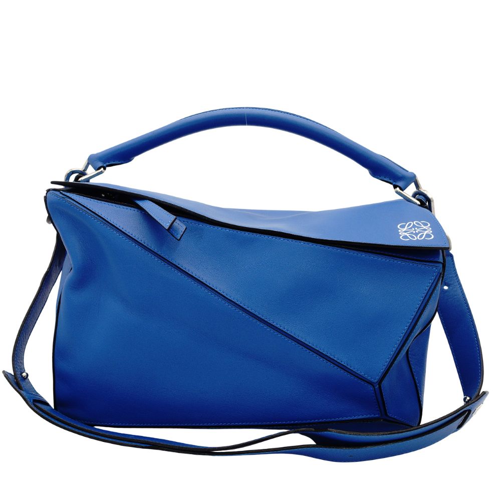 LOEWE Puzzle Bag Large Handbag Leather Blue 2-Way Shoulder 7-7-1157