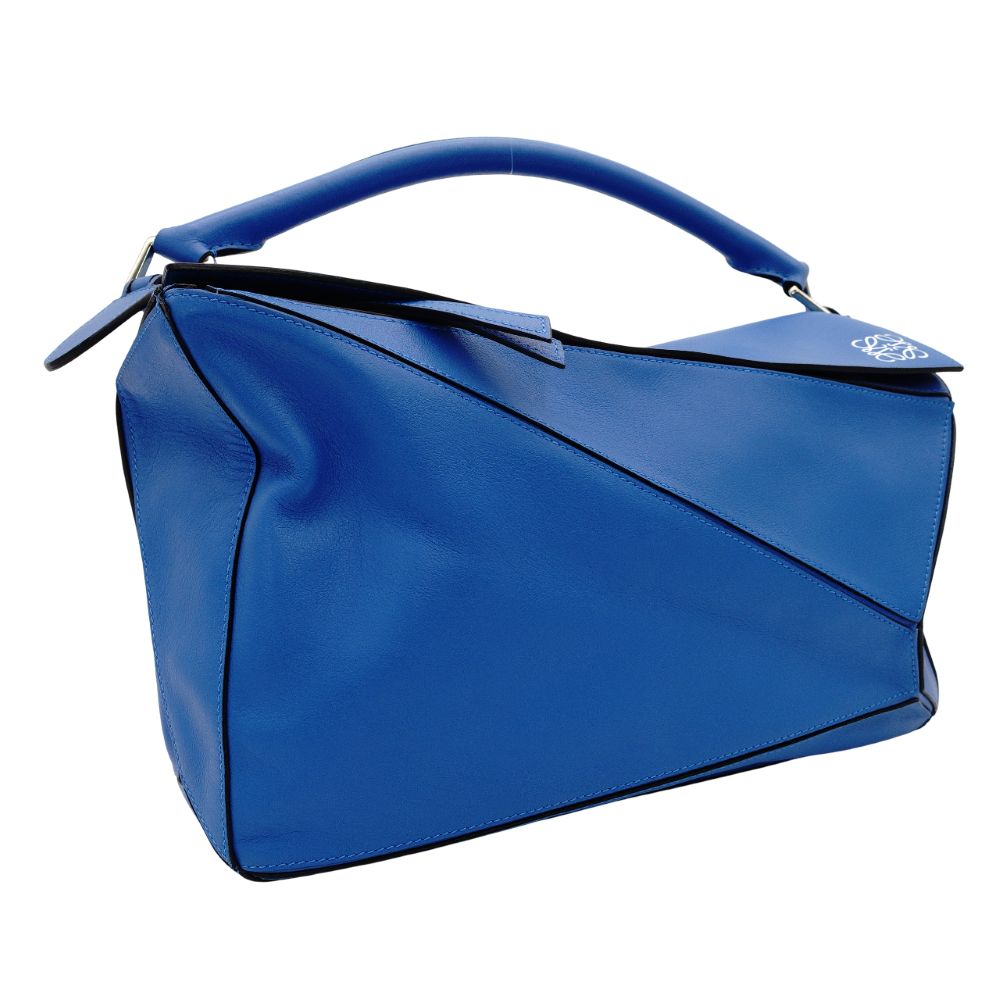 LOEWE Puzzle Bag Large Handbag Leather Blue 2-Way Shoulder 7-7-1157