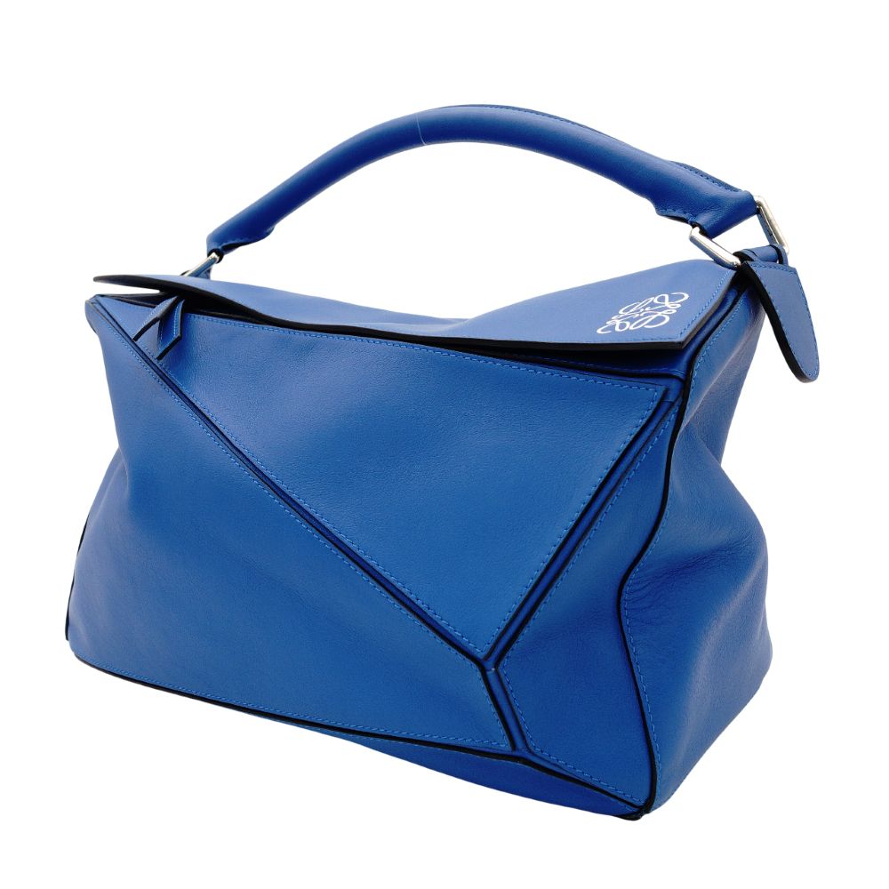 LOEWE Puzzle Bag Large Handbag Leather Blue 2-Way Shoulder 7-7-1157