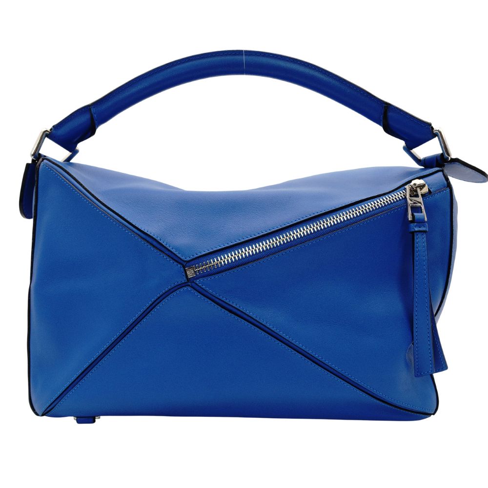 LOEWE Puzzle Bag Large Handbag Leather Blue 2-Way Shoulder 7-7-1157