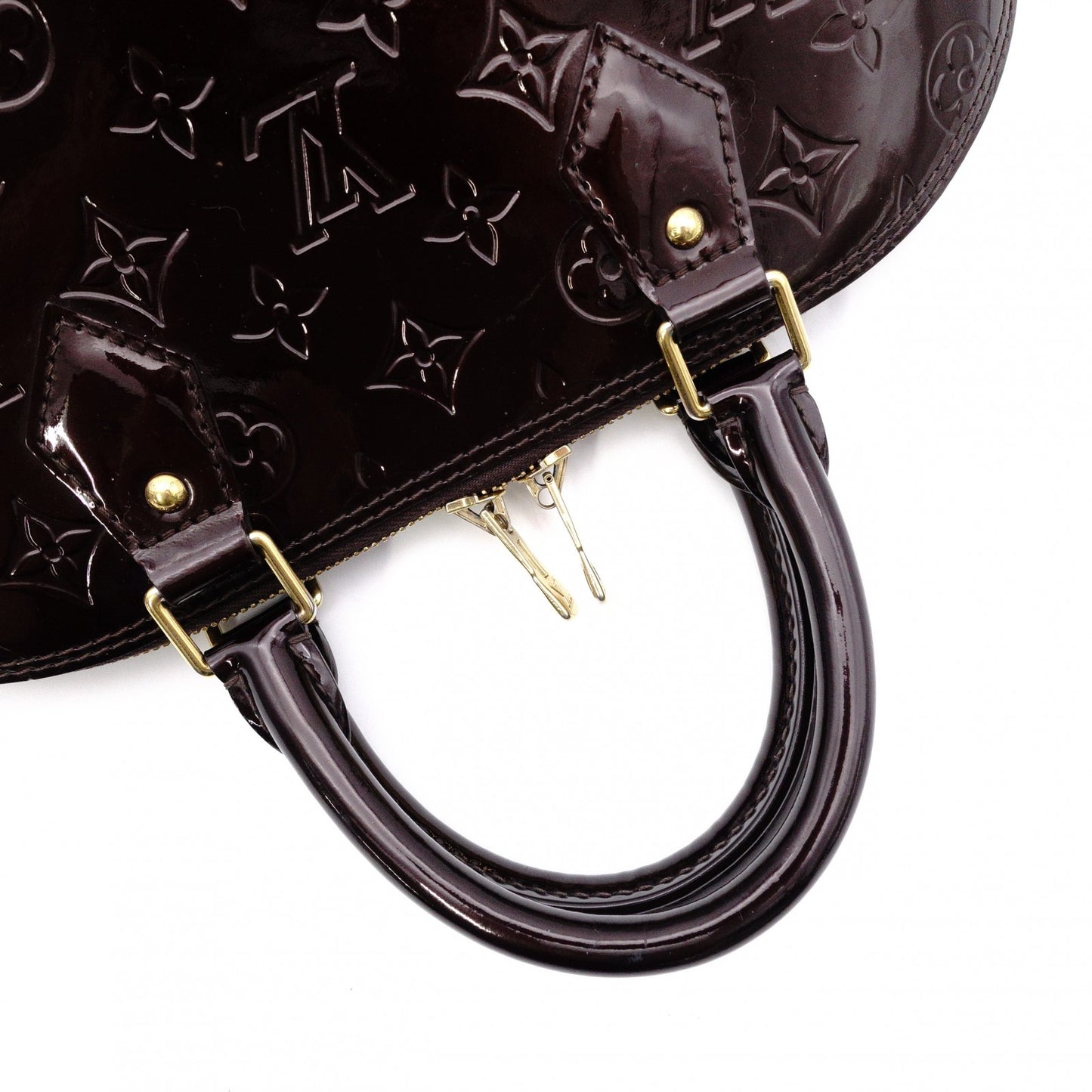 LOUIS VUITTON Alma PM Vernis Handbag, Patent Leather, Amaranth (Bordeaux)
