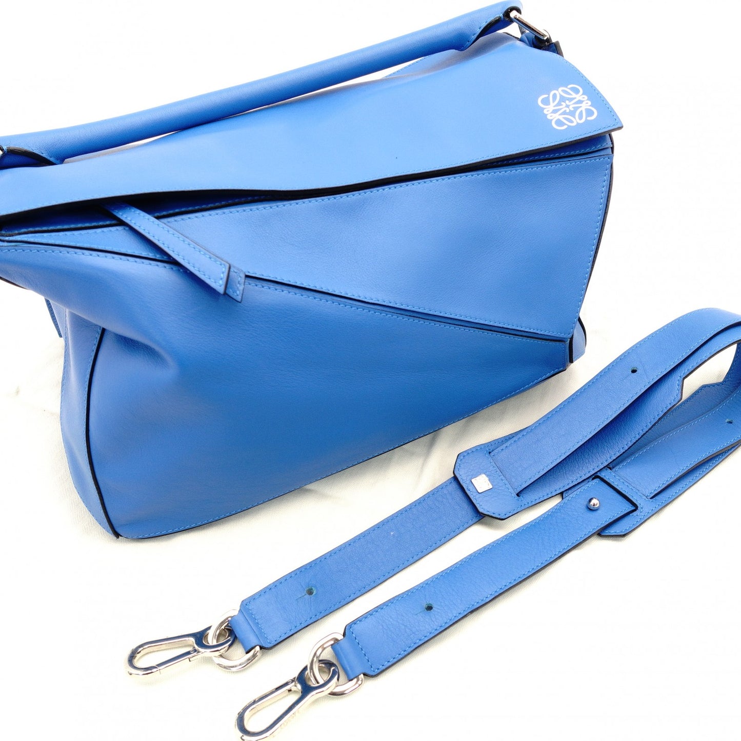 LOEWE Puzzle Bag Large Handbag Leather Blue 2-Way Shoulder 7-7-1157