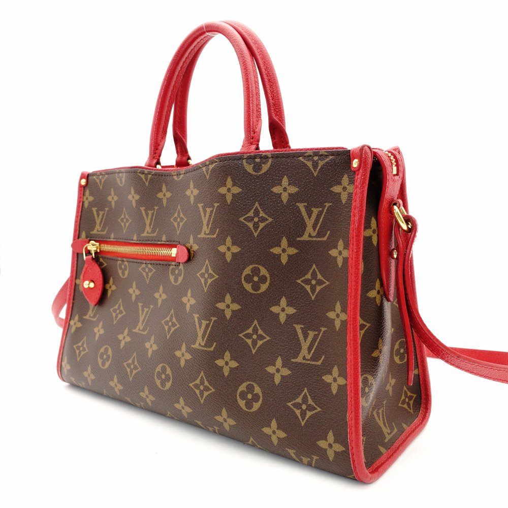Louis Vuitton Monogram Canvas Popincourt PM Handbag Brown × Red 2-Way Crossbody 7-9-259