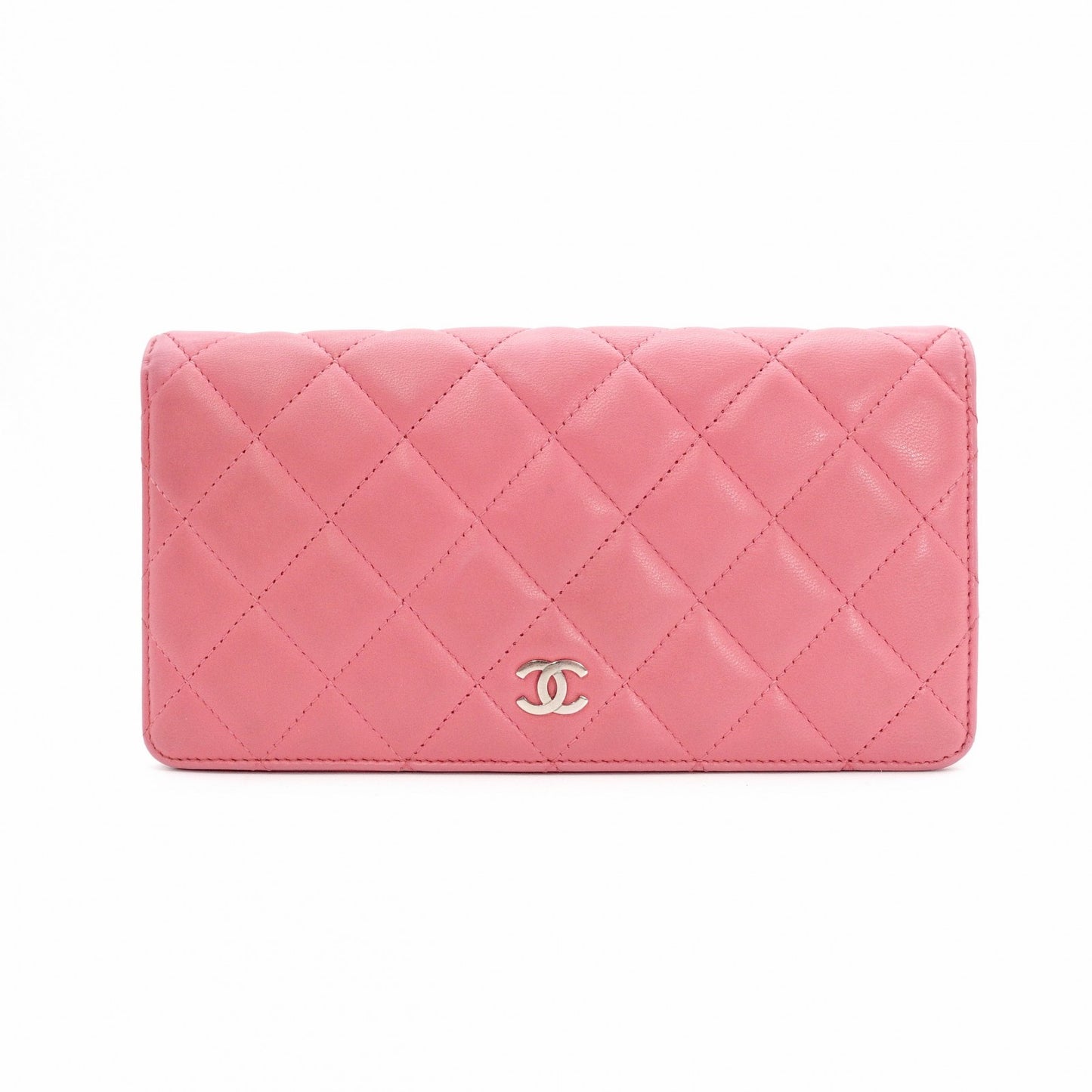 CHANEL Matelassé Long Wallet Leather Pink Silver Hardware Wallet