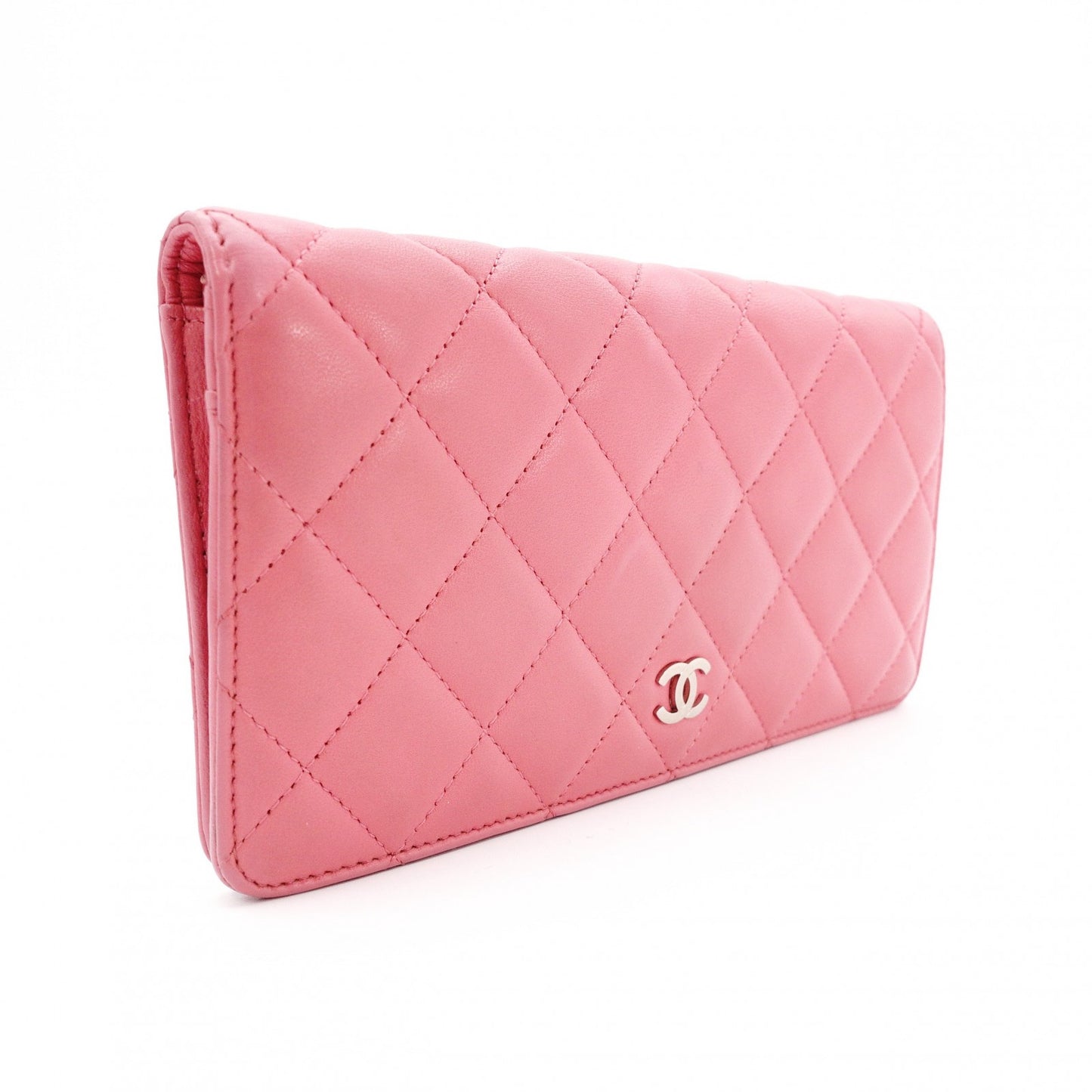 CHANEL Matelassé Long Wallet Leather Pink Silver Hardware Wallet