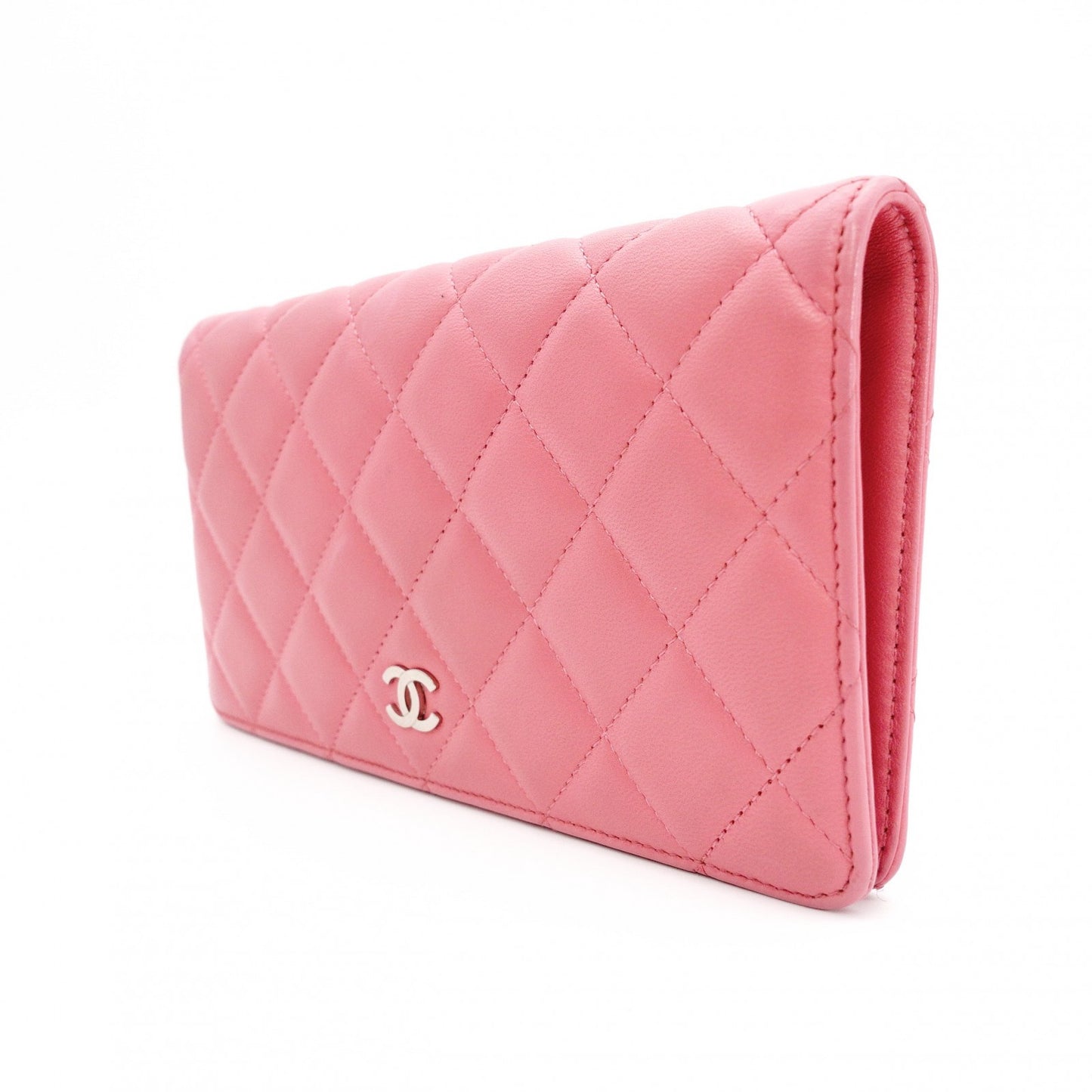 CHANEL Matelassé Long Wallet Leather Pink Silver Hardware Wallet