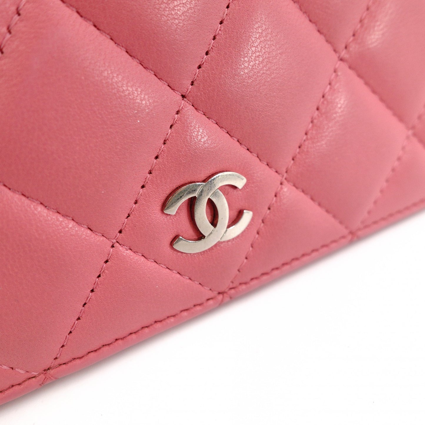 CHANEL Matelassé Long Wallet Leather Pink Silver Hardware Wallet