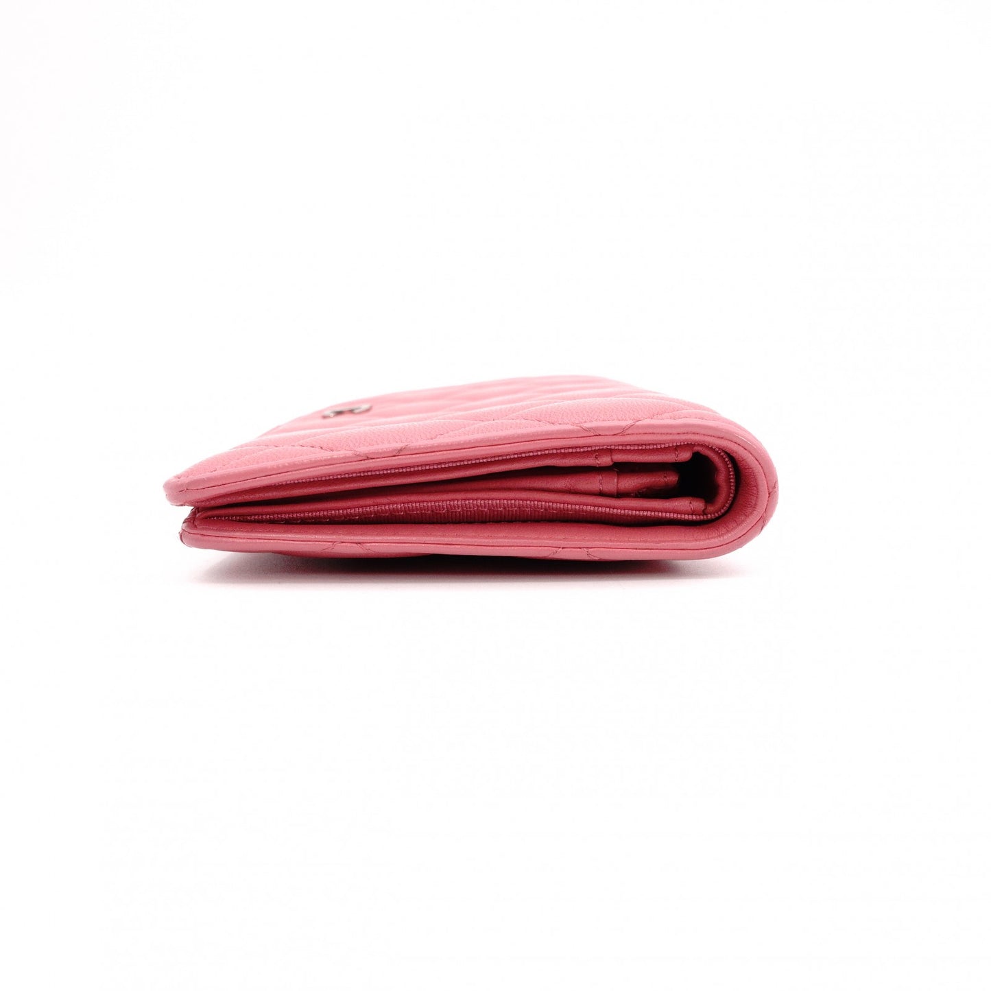 CHANEL Matelassé Long Wallet Leather Pink Silver Hardware Wallet