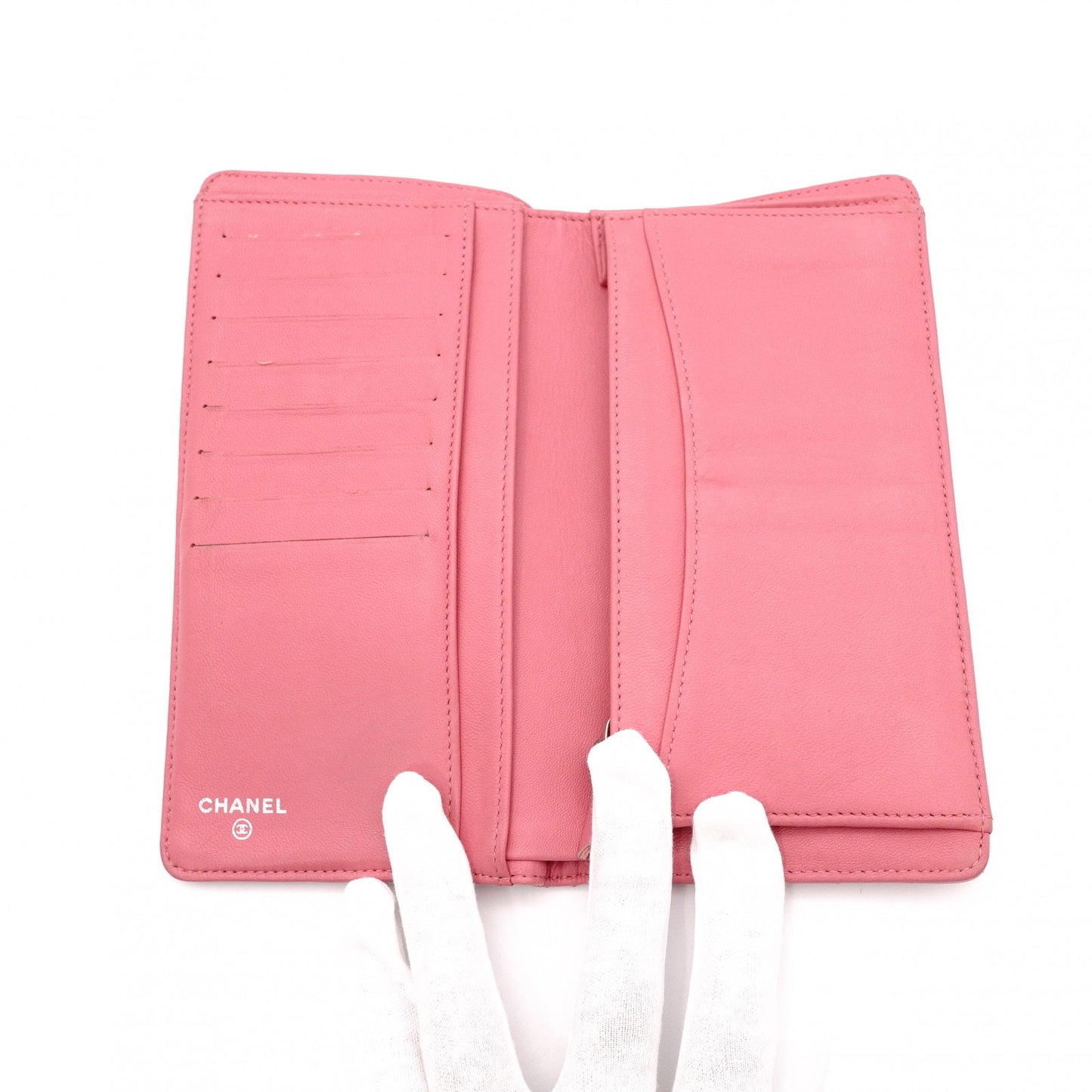CHANEL Matelassé Long Wallet Leather Pink Silver Hardware Wallet