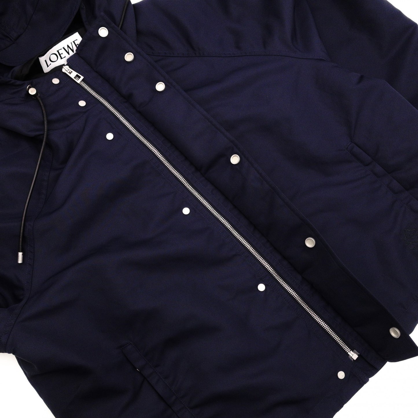 LOEWE Anagram IT/EU Size 46 M–L Nylon Jacket, Polyester/Nylon, Navy, Drawstring Hood