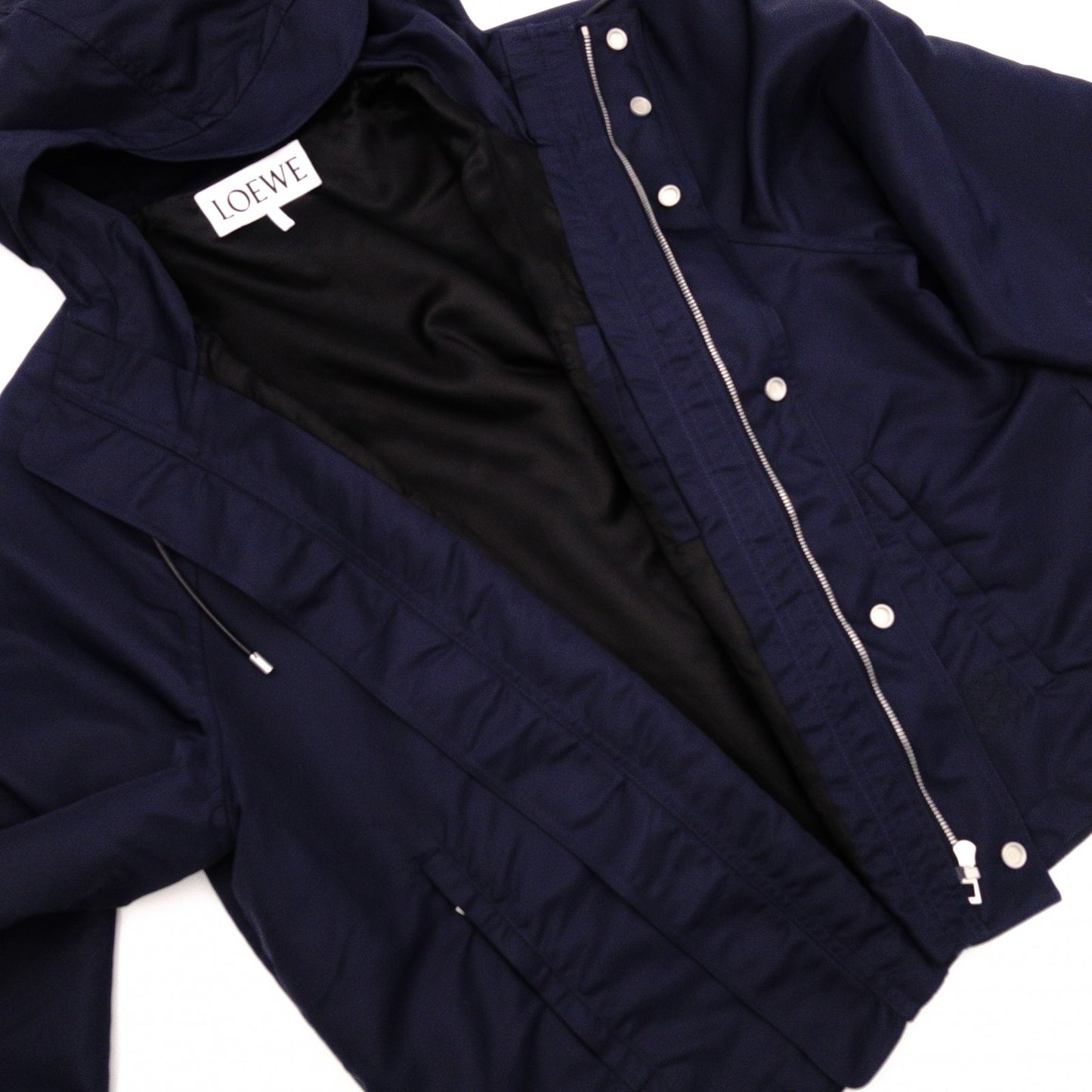 LOEWE Anagram IT/EU Size 46 M–L Nylon Jacket, Polyester/Nylon, Navy, Drawstring Hood