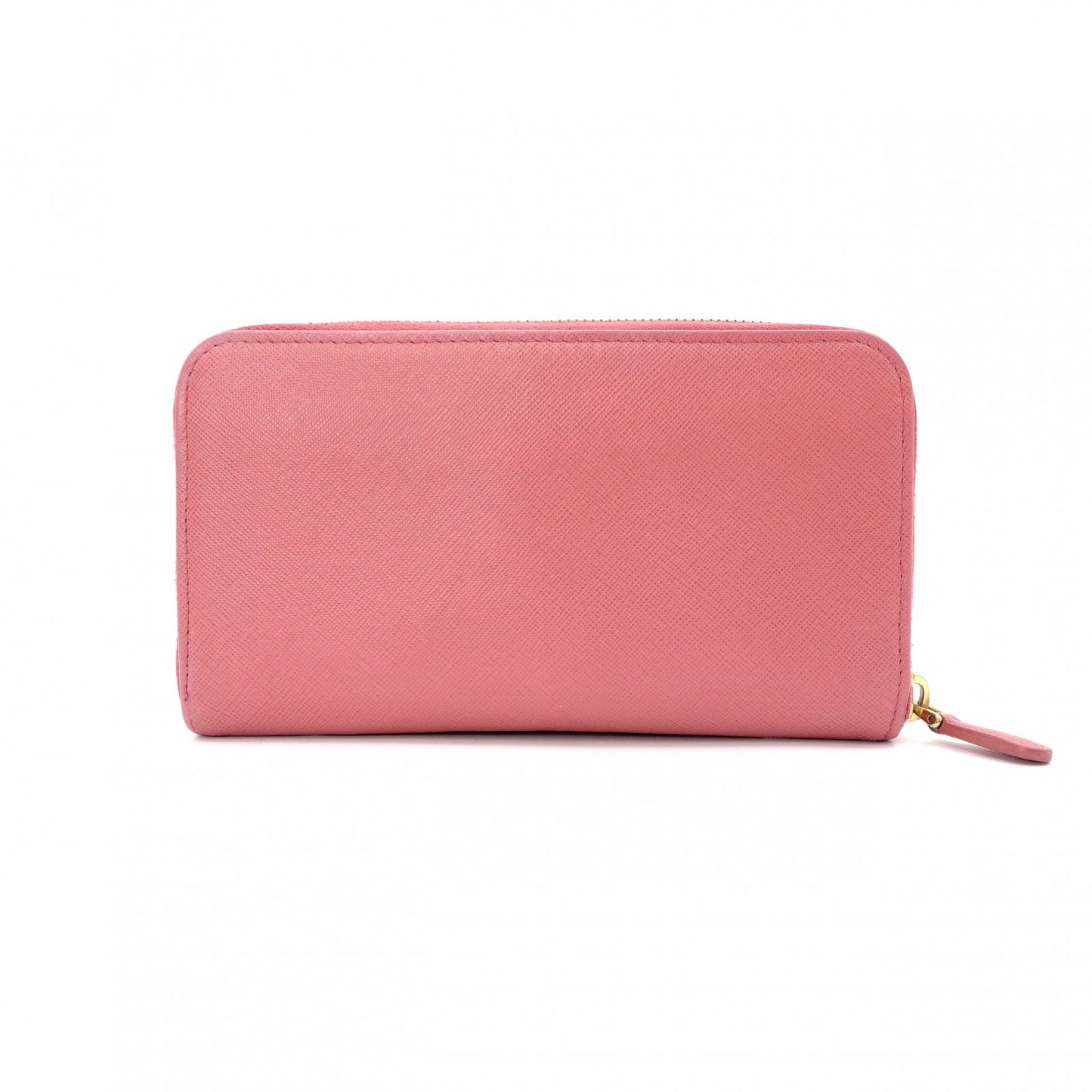 PRADA Round Zipper Saffiano Leather Long Wallet Leather Pink