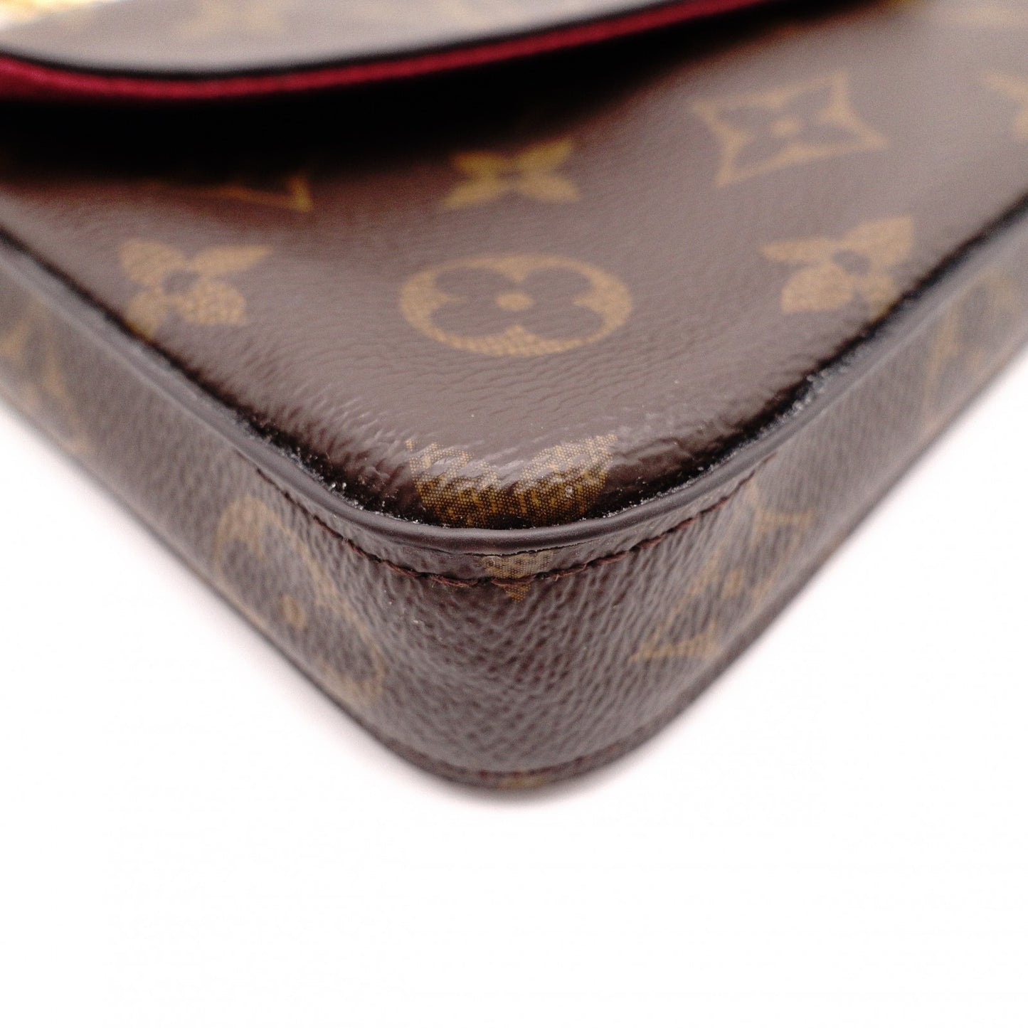 LOUIS VUITTON Pochette Felicity Monogram Canvas Shoulder Bag with PVC Trim, Brown, Crossbody