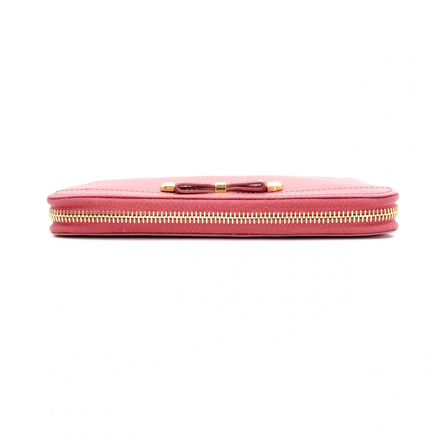 PRADA Round Zipper Saffiano Leather Long Wallet Leather Pink