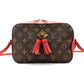 LOUIS VUITTON Santonjue Shoulder Bag Monogram Canvas Brown × Red PVC Leather Crossbody Tassel 7-8-325