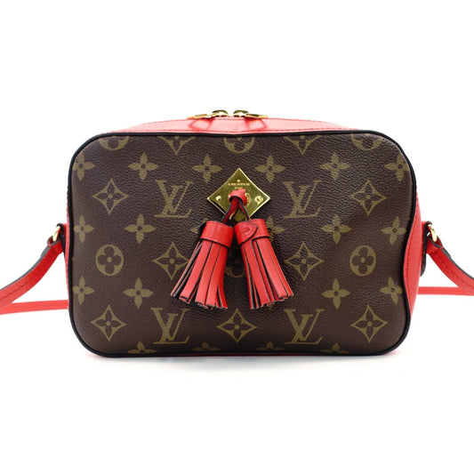 LOUIS VUITTON Santonjue Shoulder Bag Monogram Canvas Brown × Red PVC Leather Crossbody Tassel 7-8-325