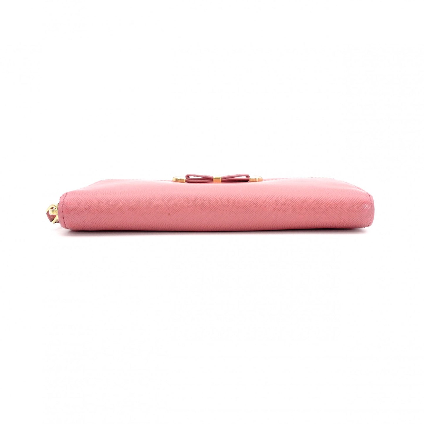 PRADA Round Zipper Saffiano Leather Long Wallet Leather Pink