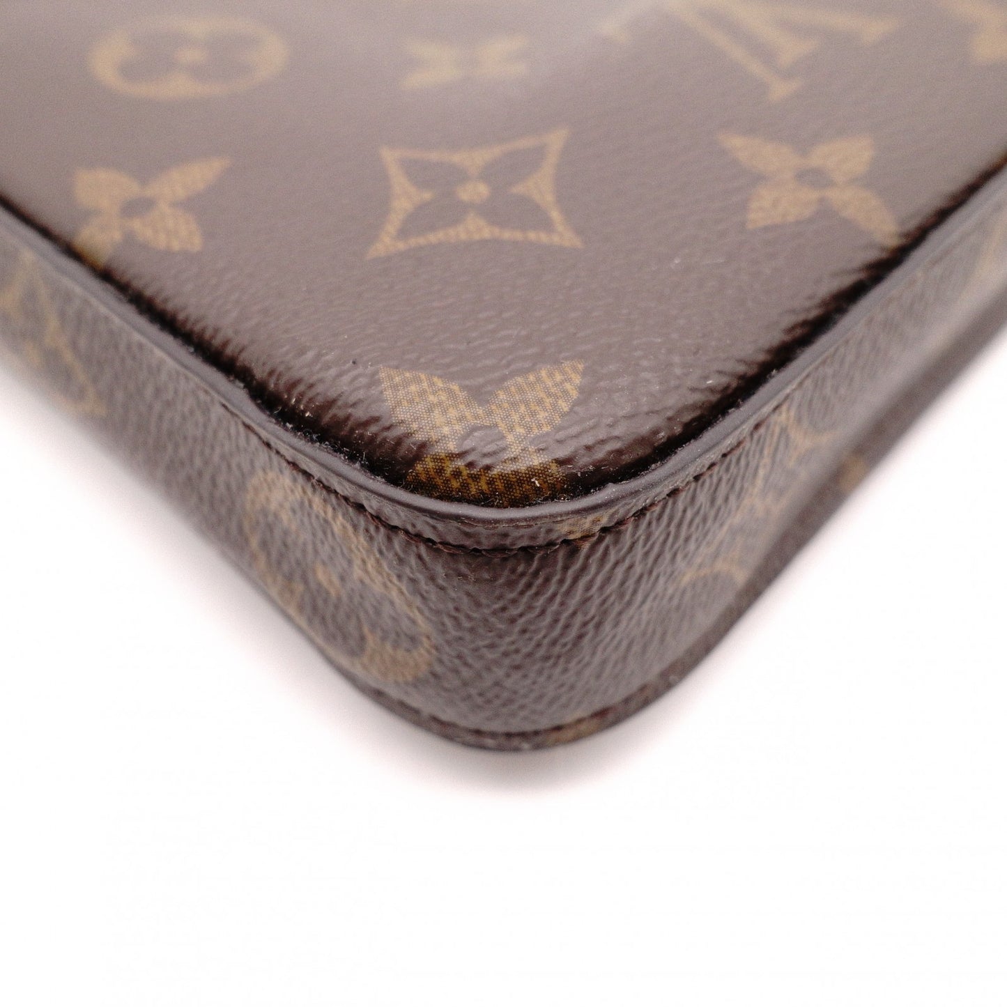 LOUIS VUITTON Pochette Felicity Monogram Canvas Shoulder Bag with PVC Trim, Brown, Crossbody