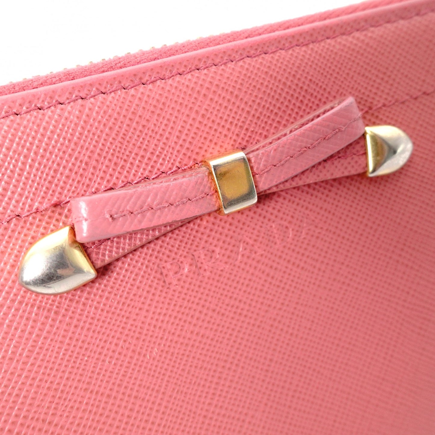 PRADA Round Zipper Saffiano Leather Long Wallet Leather Pink
