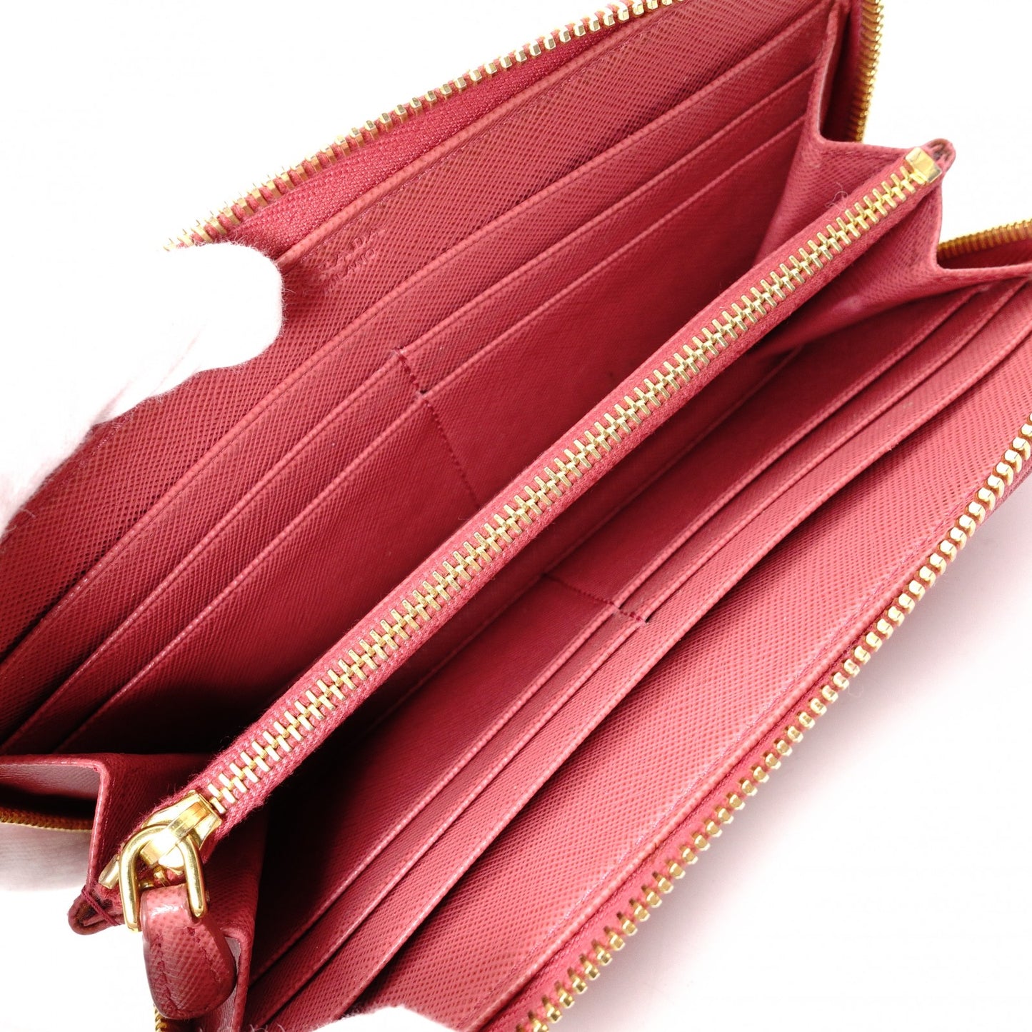 PRADA Round Zipper Saffiano Leather Long Wallet Leather Pink
