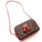 LOUIS VUITTON Santonjue Shoulder Bag Monogram Canvas Brown × Red PVC Leather Crossbody Tassel 7-8-325