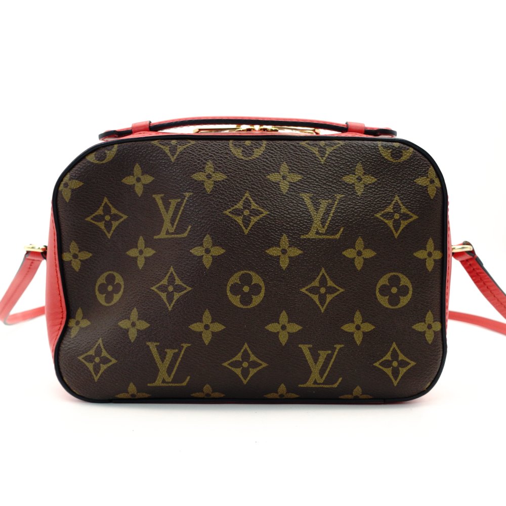 LOUIS VUITTON Santonjue Shoulder Bag Monogram Canvas Brown × Red PVC Leather Crossbody Tassel 7-8-325