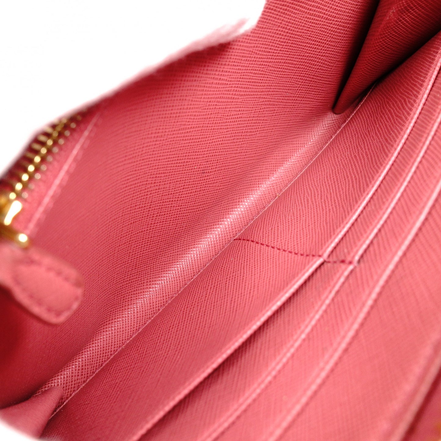 PRADA Round Zipper Saffiano Leather Long Wallet Leather Pink