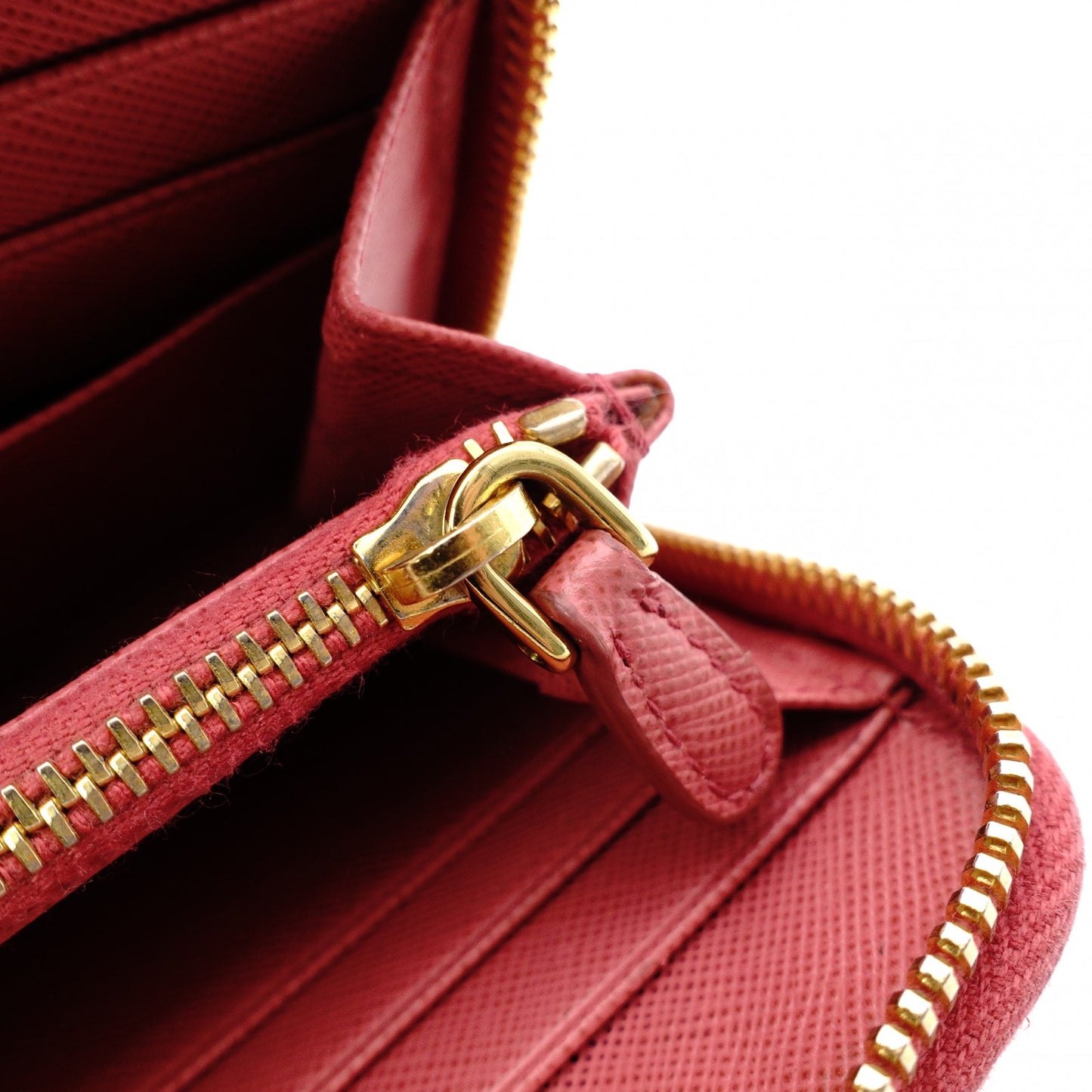 PRADA Round Zipper Saffiano Leather Long Wallet Leather Pink
