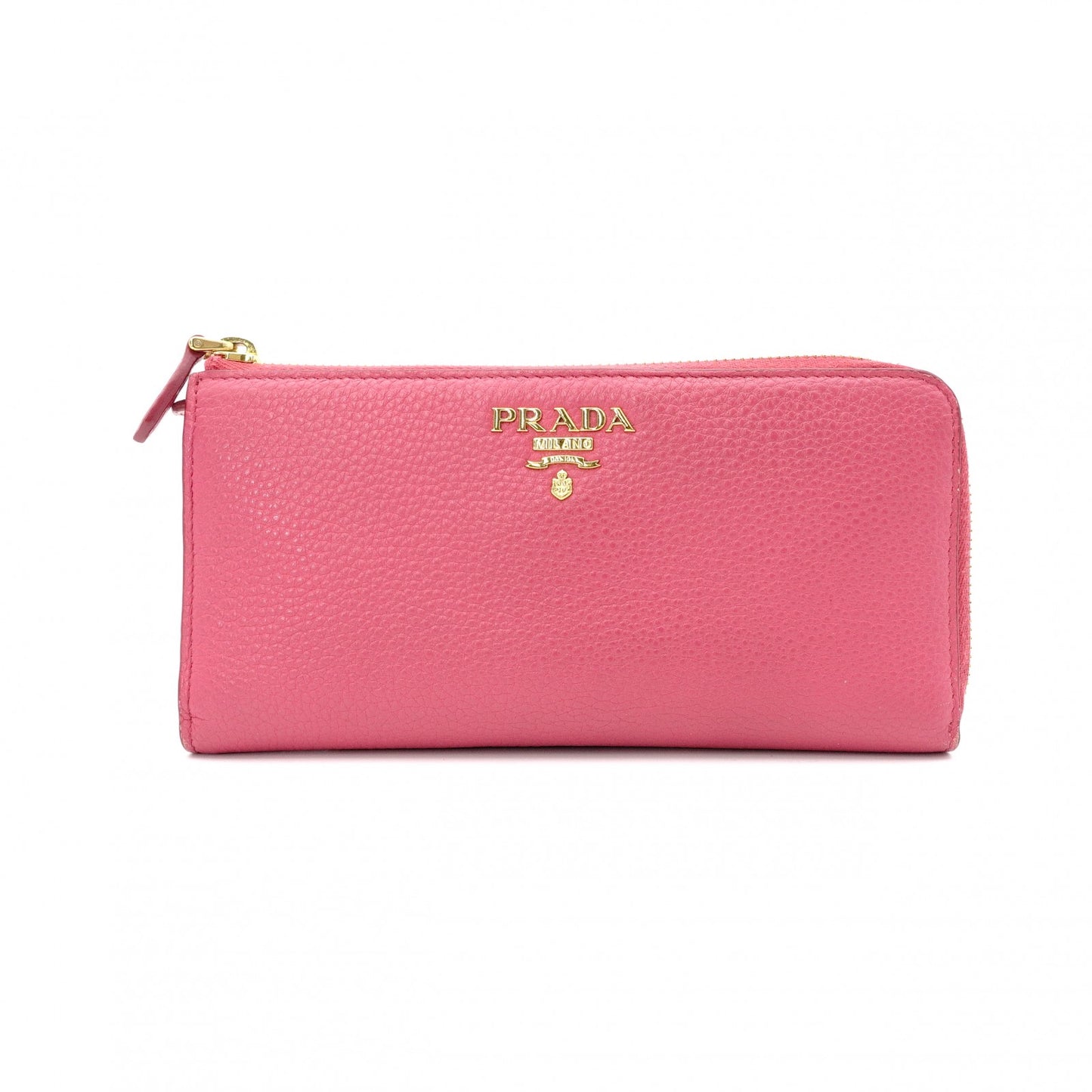 PRADA Saffiano Leather Long Wallet Pink with Gold Hardware