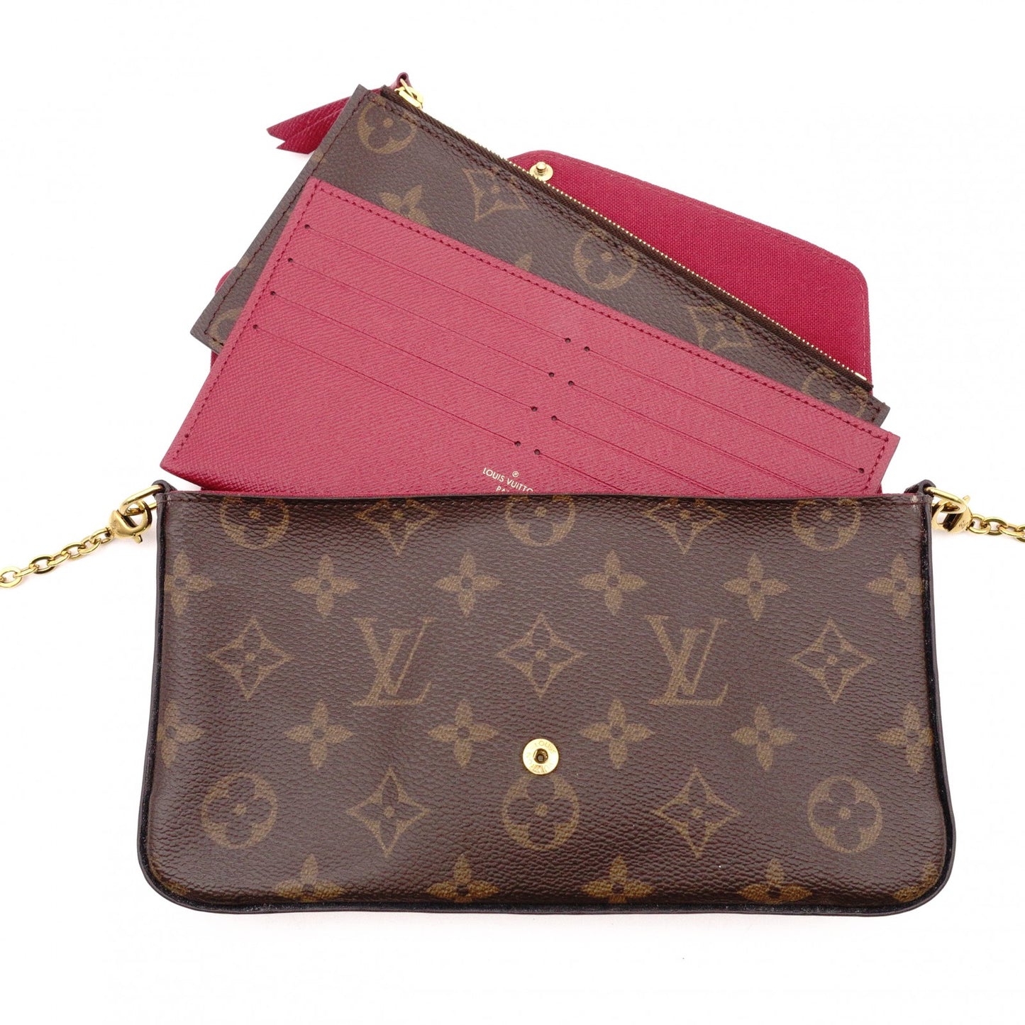LOUIS VUITTON Pochette Felicity Monogram Canvas Shoulder Bag with PVC Trim, Brown, Crossbody