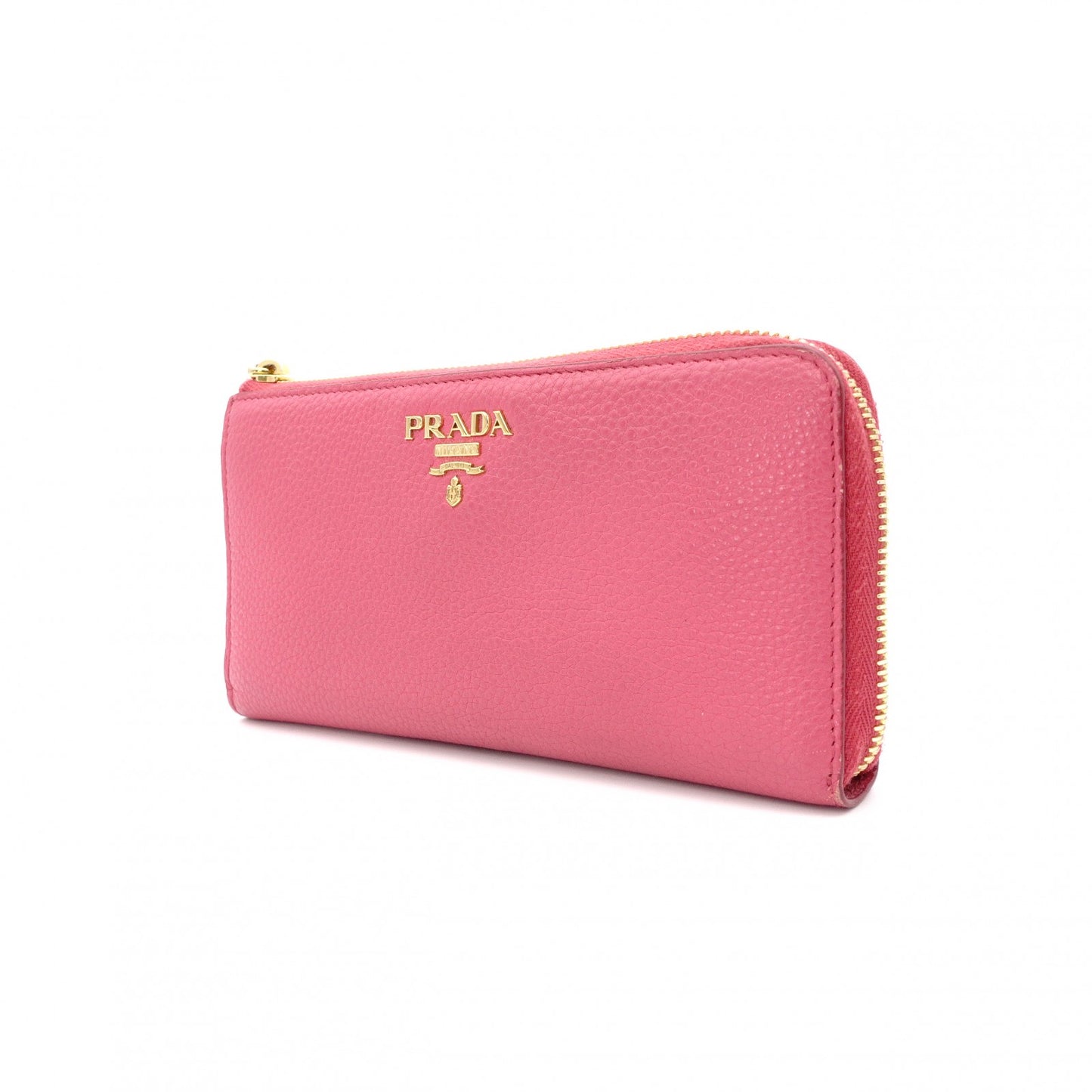 PRADA Saffiano Leather Long Wallet Pink with Gold Hardware
