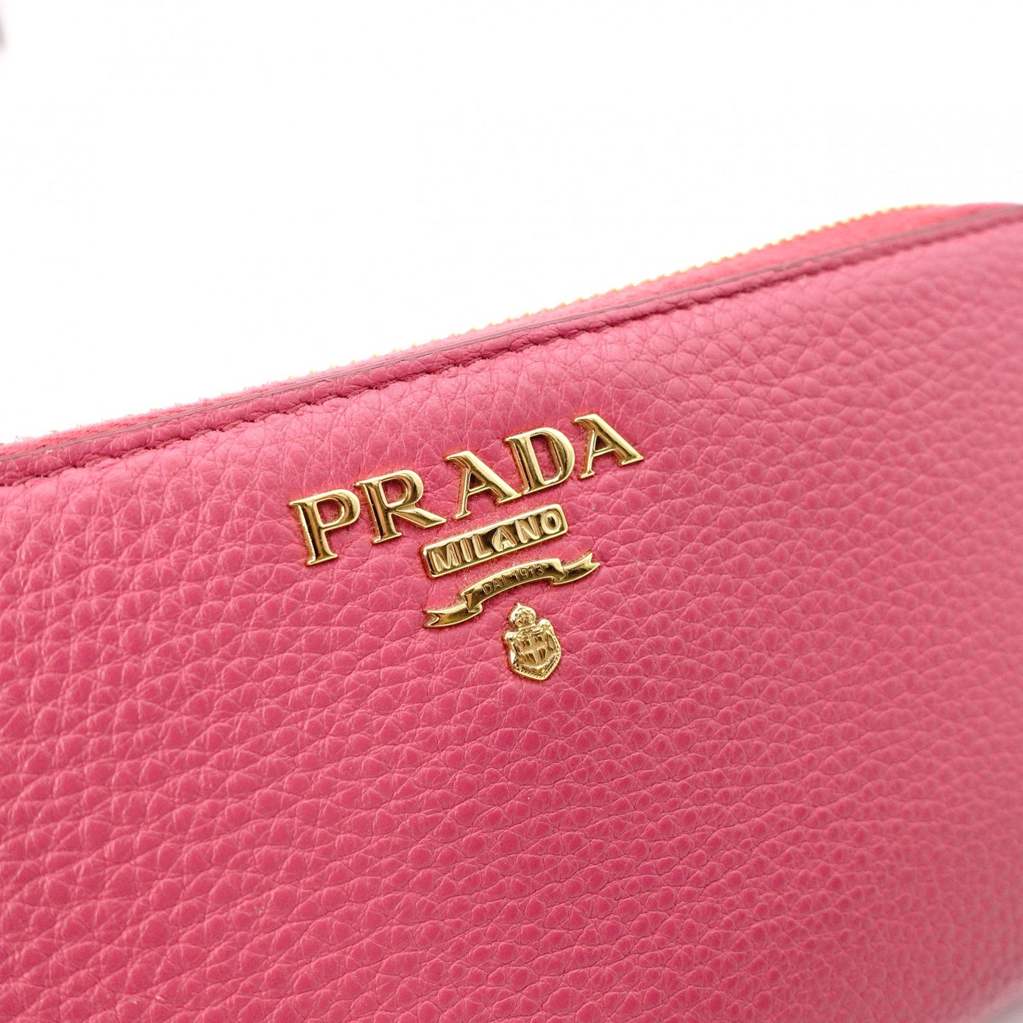 PRADA Saffiano Leather Long Wallet Pink with Gold Hardware