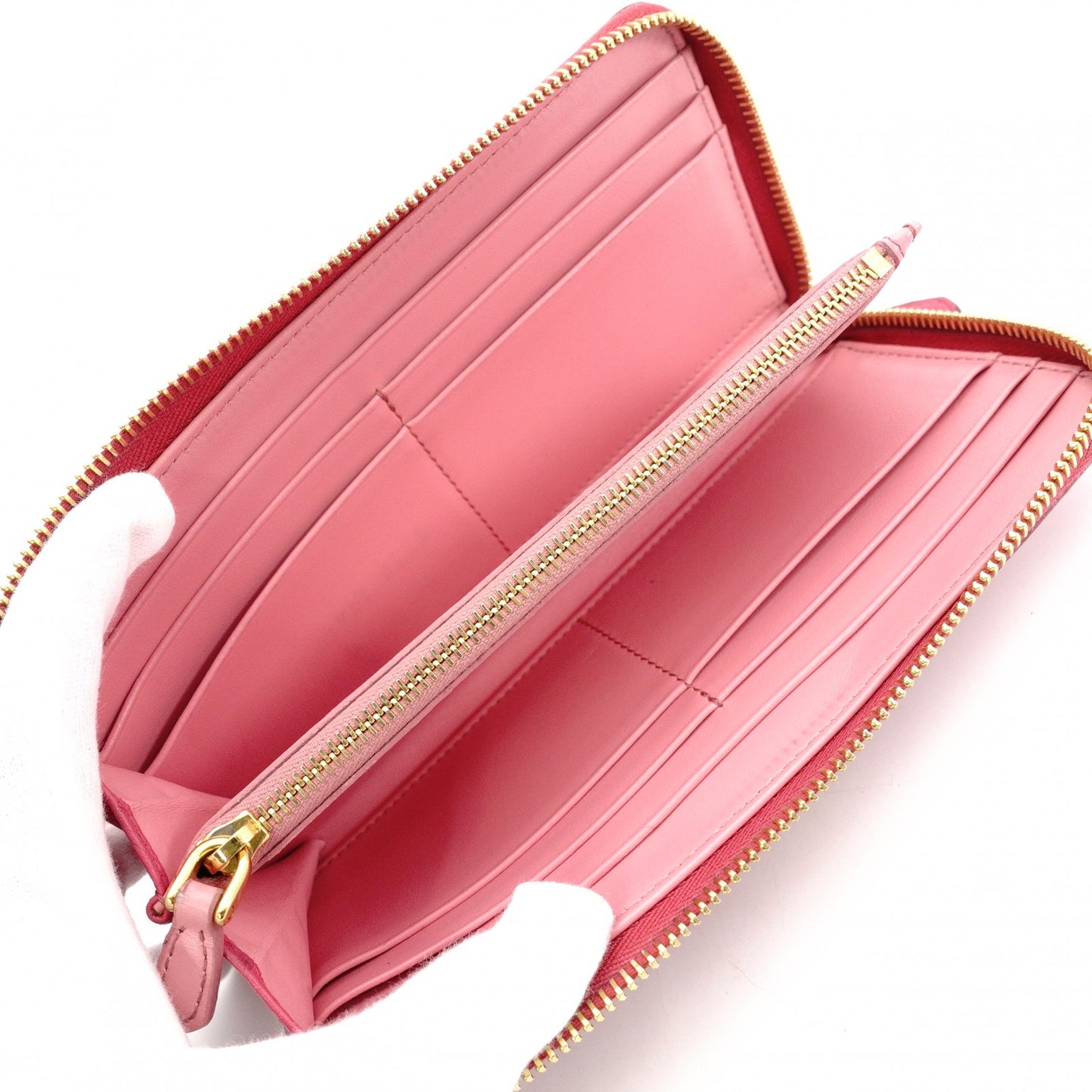 PRADA Saffiano Leather Long Wallet Pink with Gold Hardware