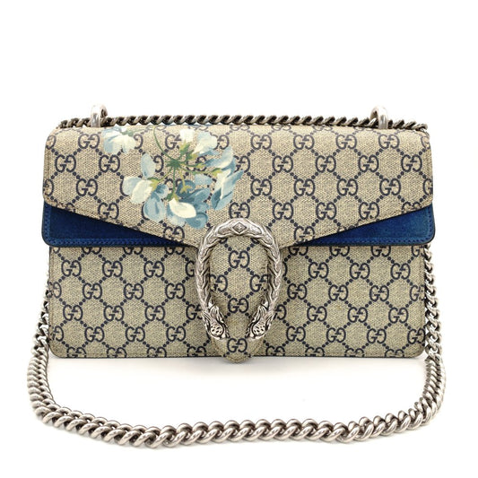 GUCCI Dionysus Flower Shoulder Bag Chain GG Supreme Beige × Blue PVC Suede 7-10-1003