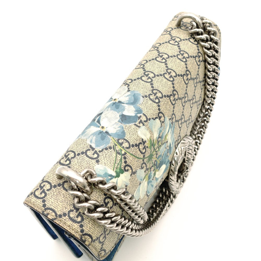 GUCCI Dionysus Flower Shoulder Bag Chain GG Supreme Beige × Blue PVC Suede 7-10-1003