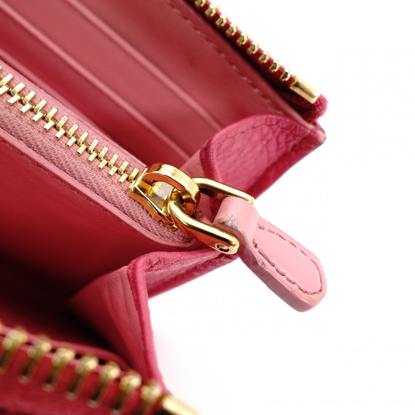 PRADA Saffiano Leather Long Wallet Pink with Gold Hardware