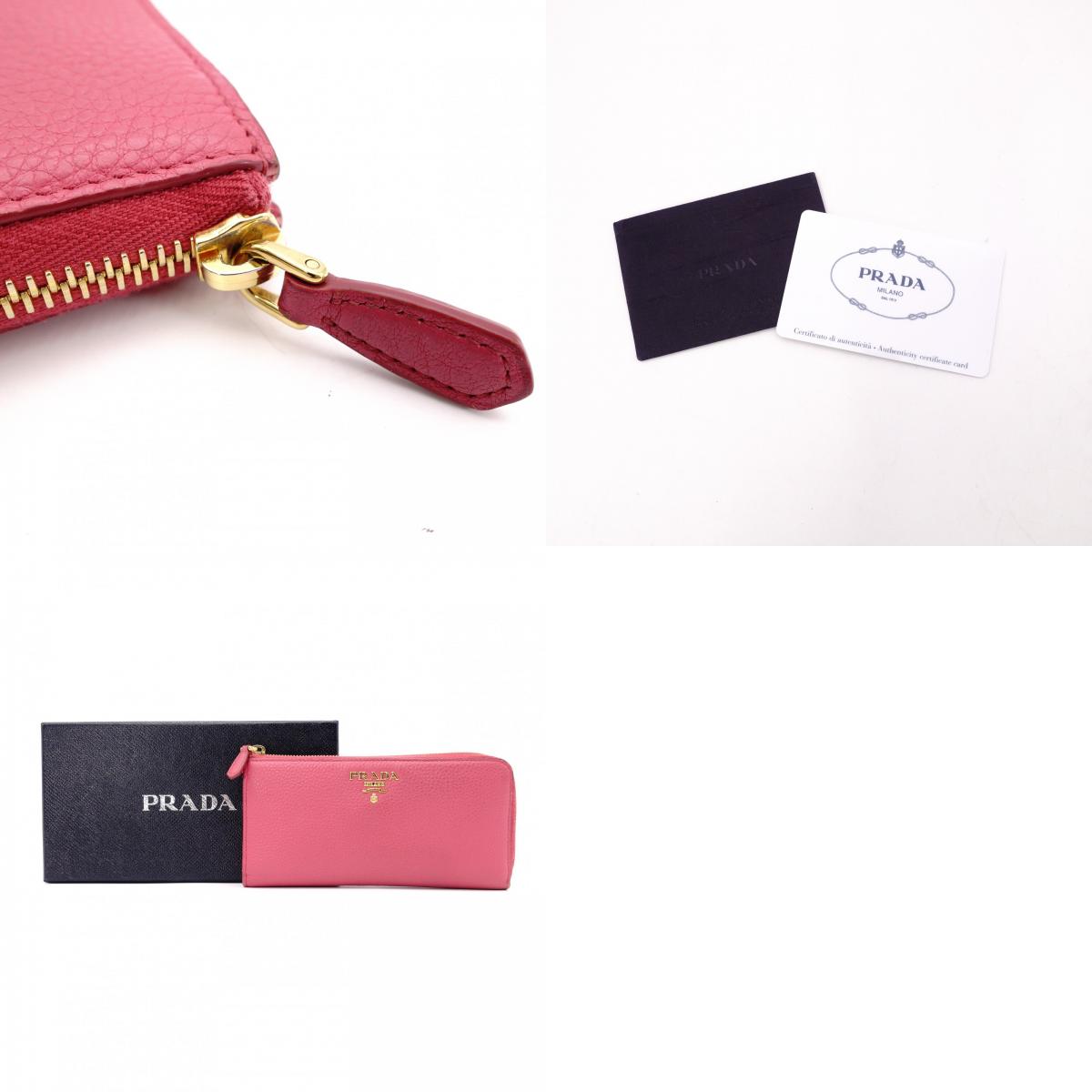 PRADA Saffiano Leather Long Wallet Pink with Gold Hardware