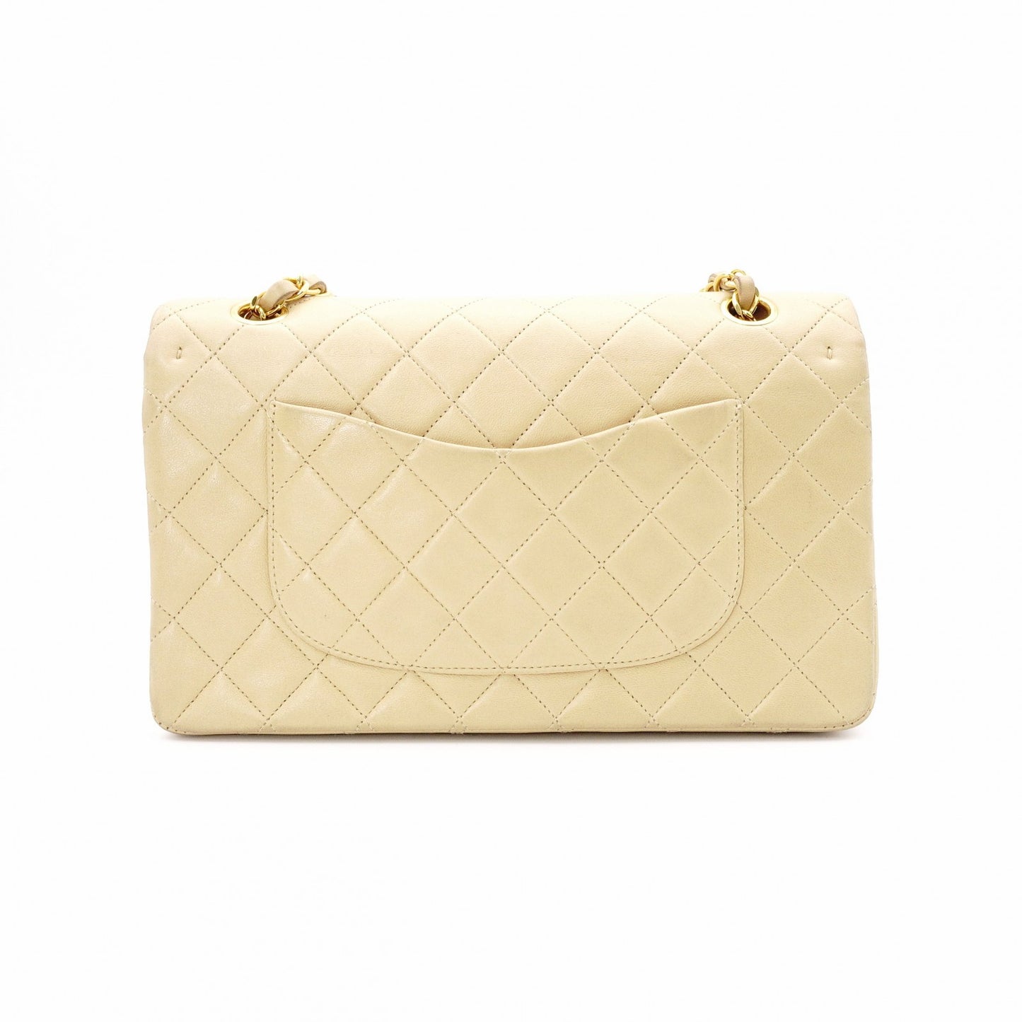CHANEL Classic Double Flap Quilted 25 Shoulder Bag Leather Beige