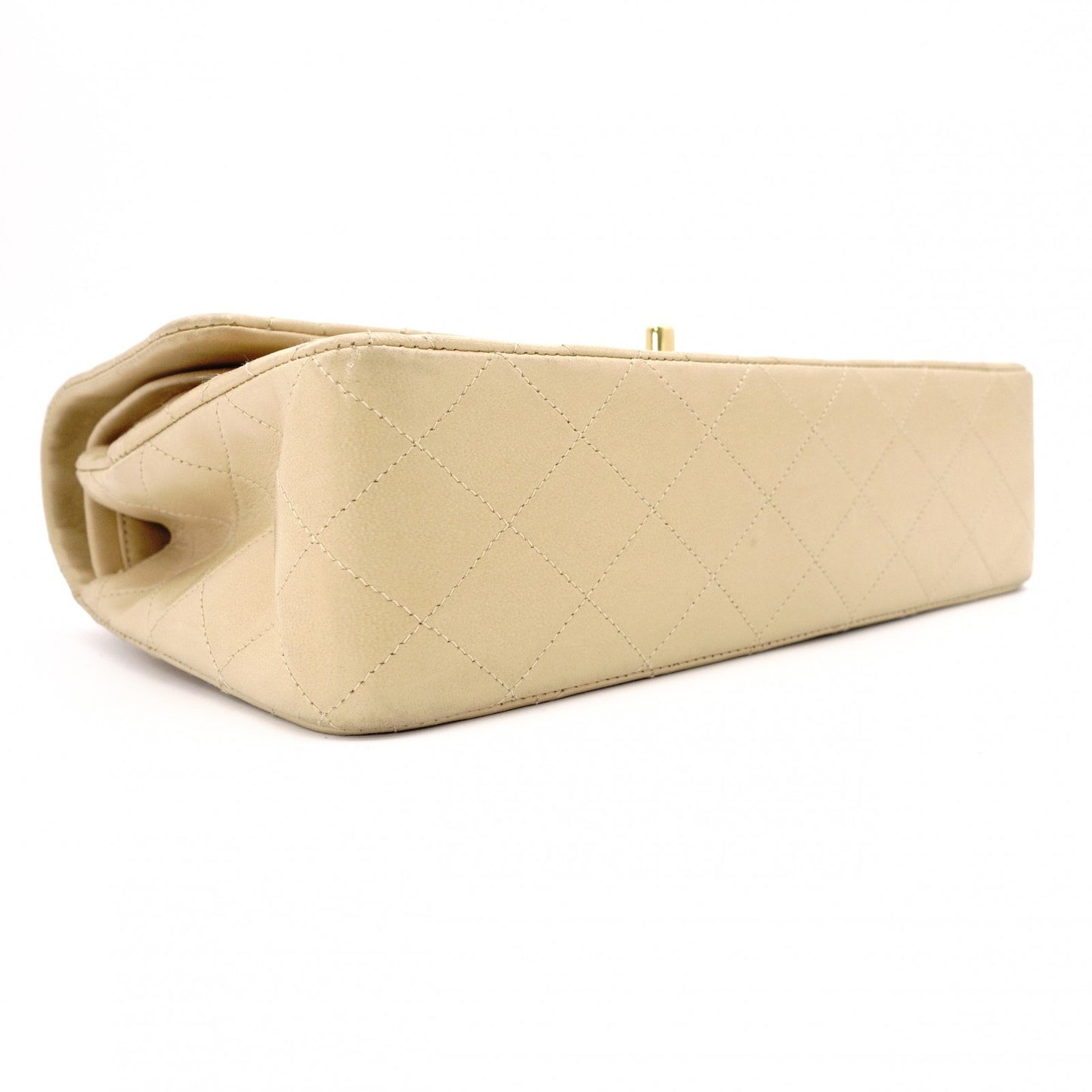 CHANEL Classic Double Flap Quilted 25 Shoulder Bag Leather Beige