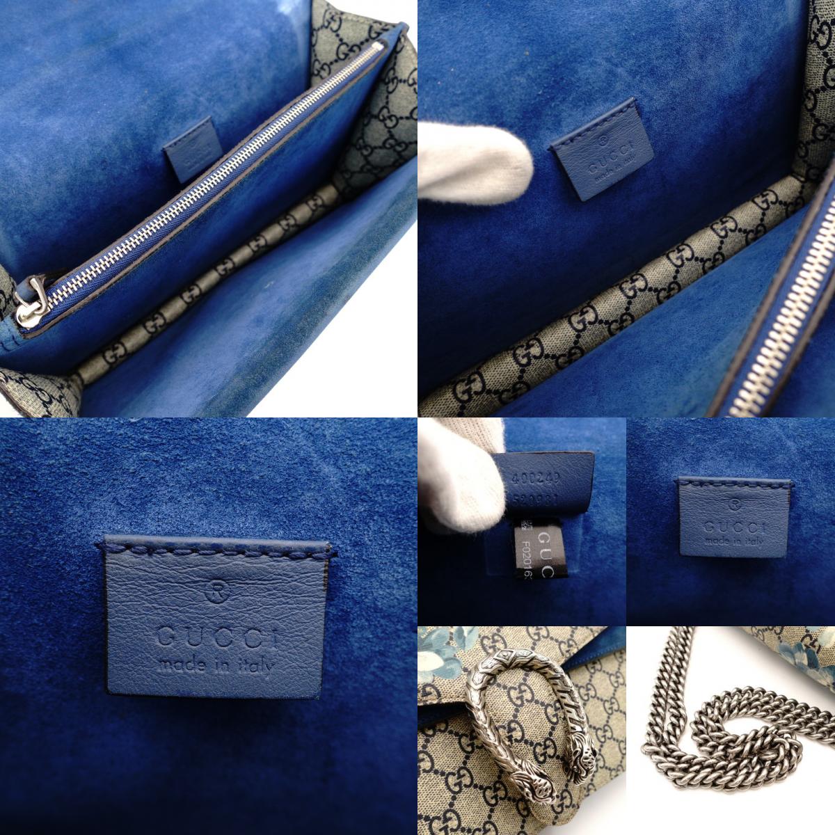 GUCCI Dionysus Flower Shoulder Bag Chain GG Supreme Beige × Blue PVC Suede 7-10-1003