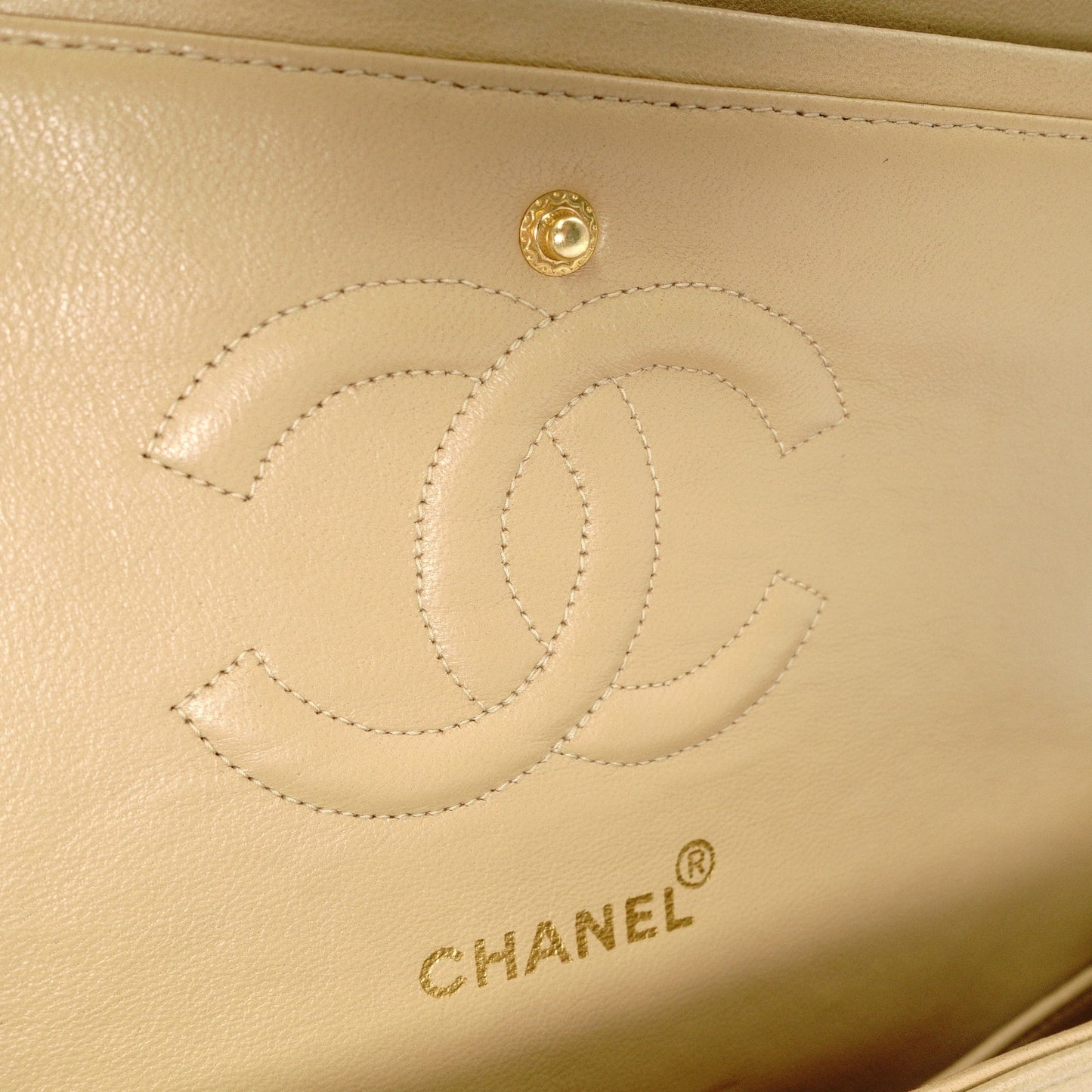CHANEL Classic Double Flap Quilted 25 Shoulder Bag Leather Beige