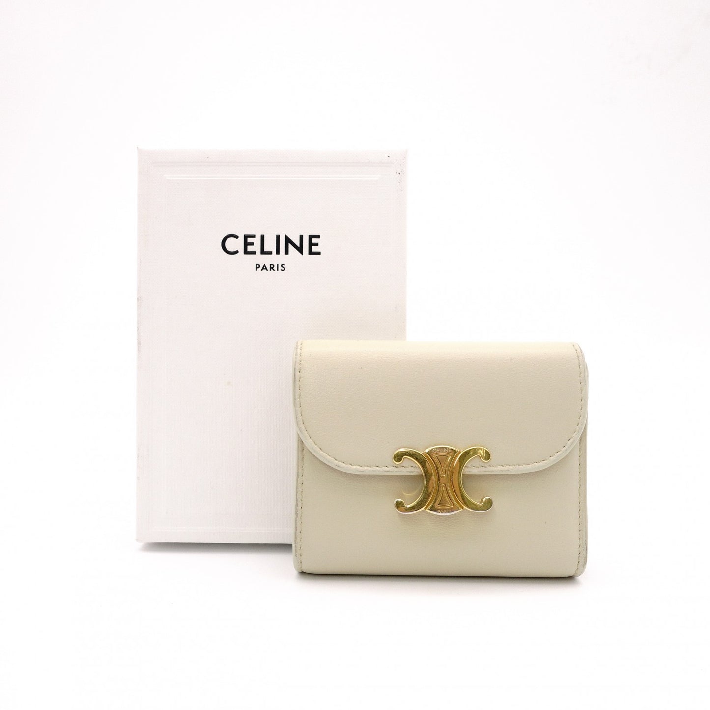 CELINE Triomphe Bifold Wallet Leather Beige