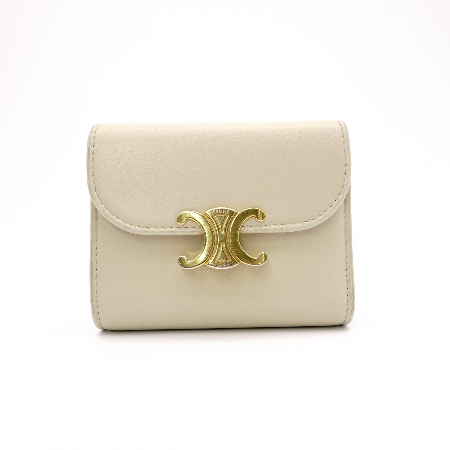 CELINE Triomphe Bifold Wallet Leather Beige