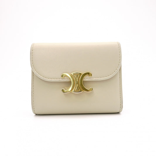 CELINE Triomphe Bifold Wallet Leather Beige