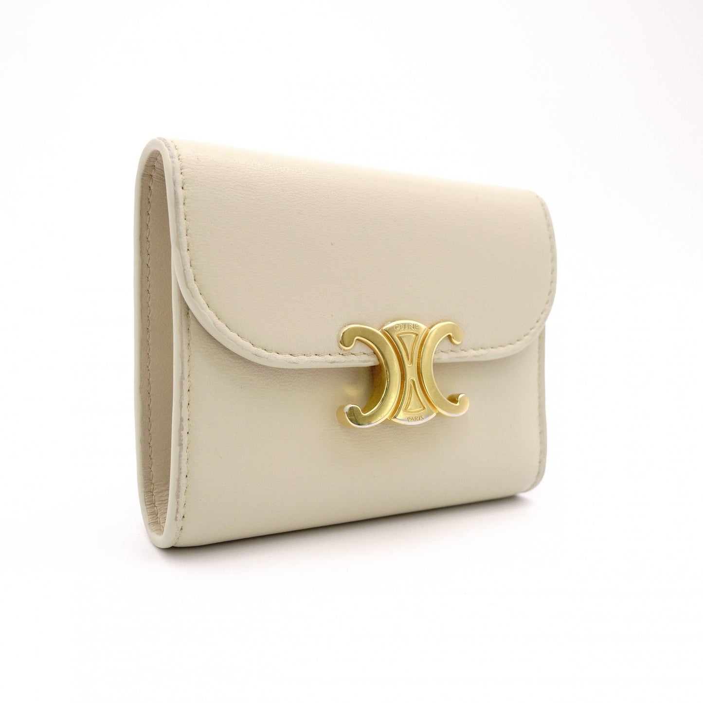 CELINE Triomphe Bifold Wallet Leather Beige