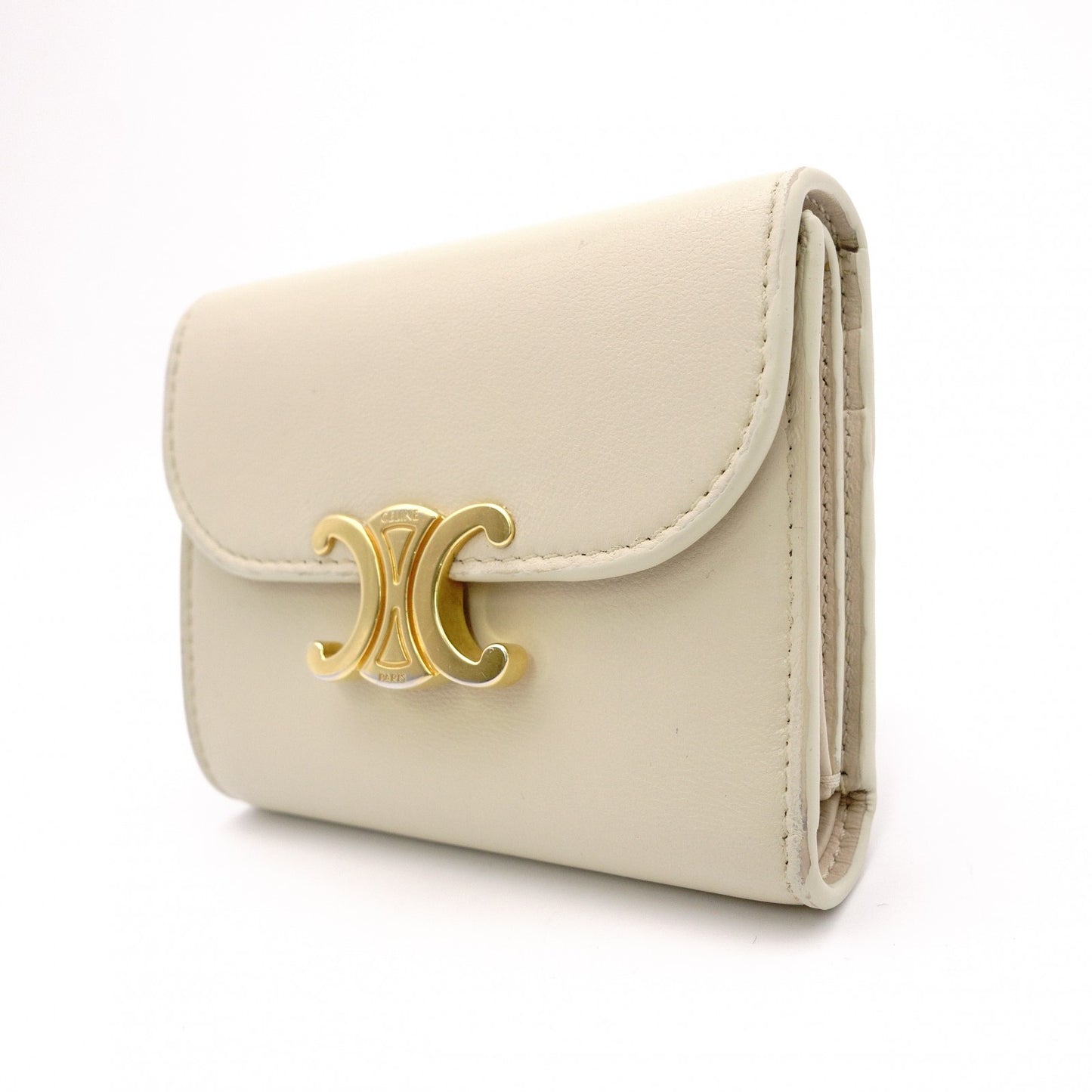 CELINE Triomphe Bifold Wallet Leather Beige